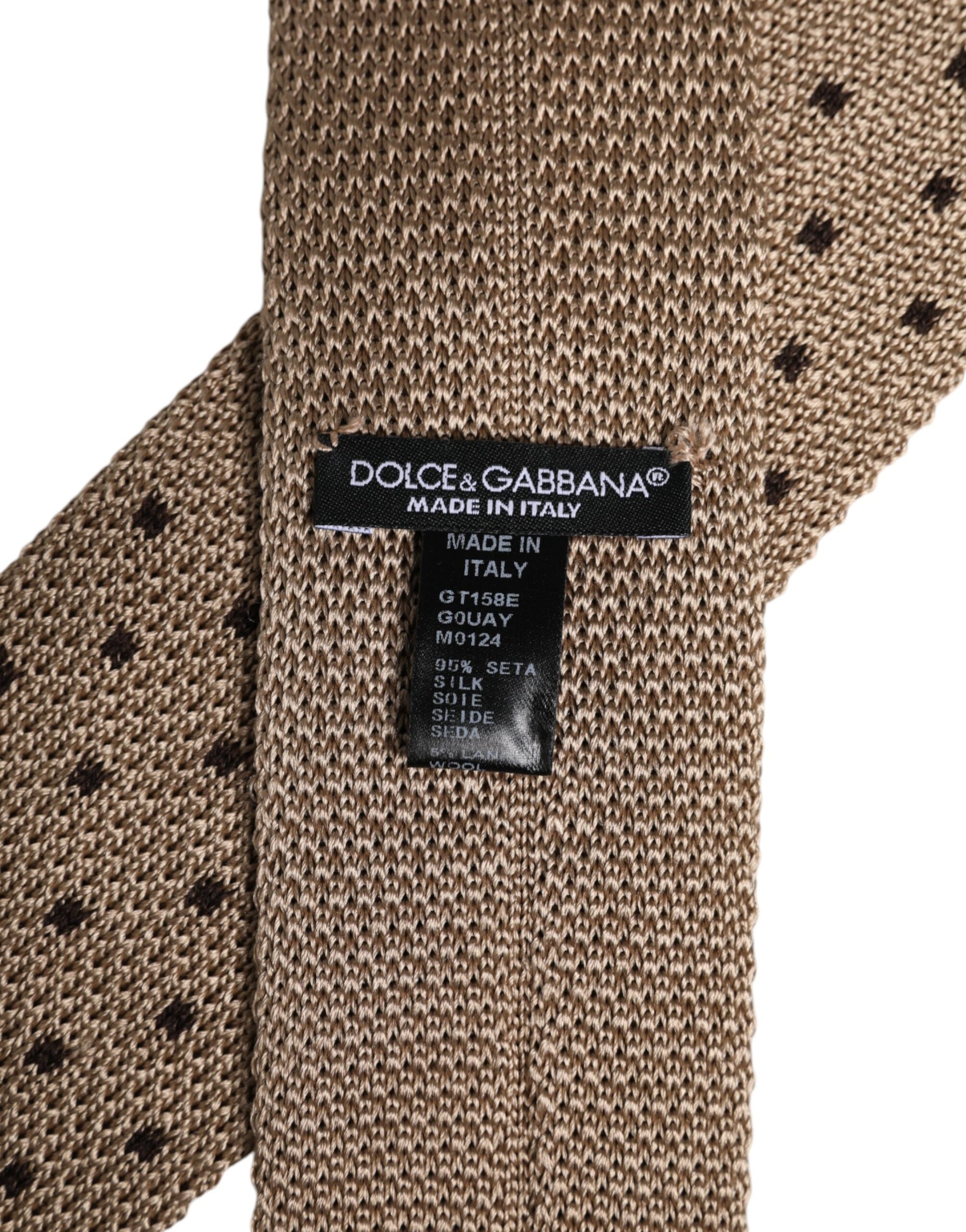 Dolce & Gabbana Beige Polka Dot Silk Adjustable Necktie Tie | Regal Royce