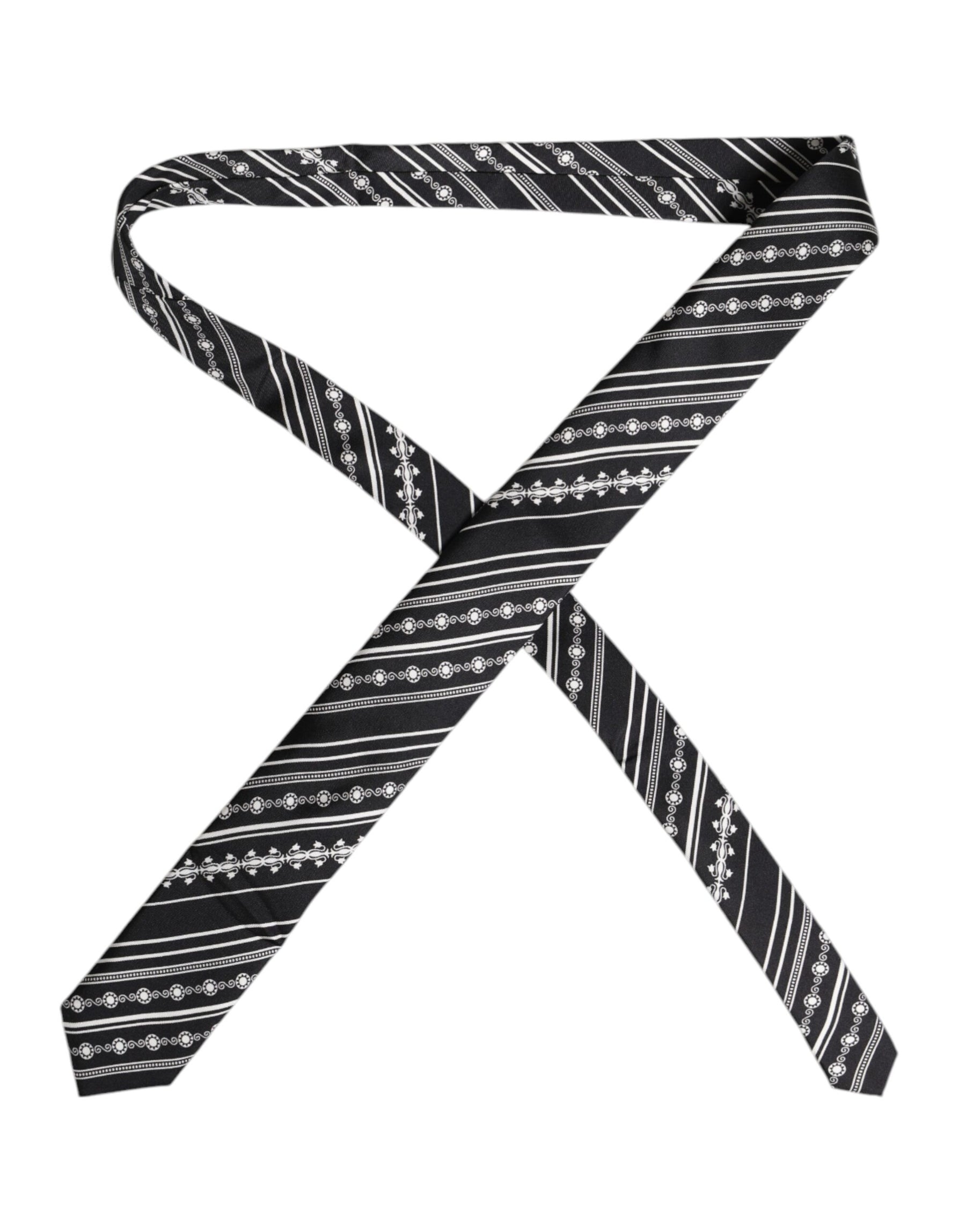 Dolce & Gabbana Black White Stripes Silk Adjustable Necktie Tie | Regal Royce
