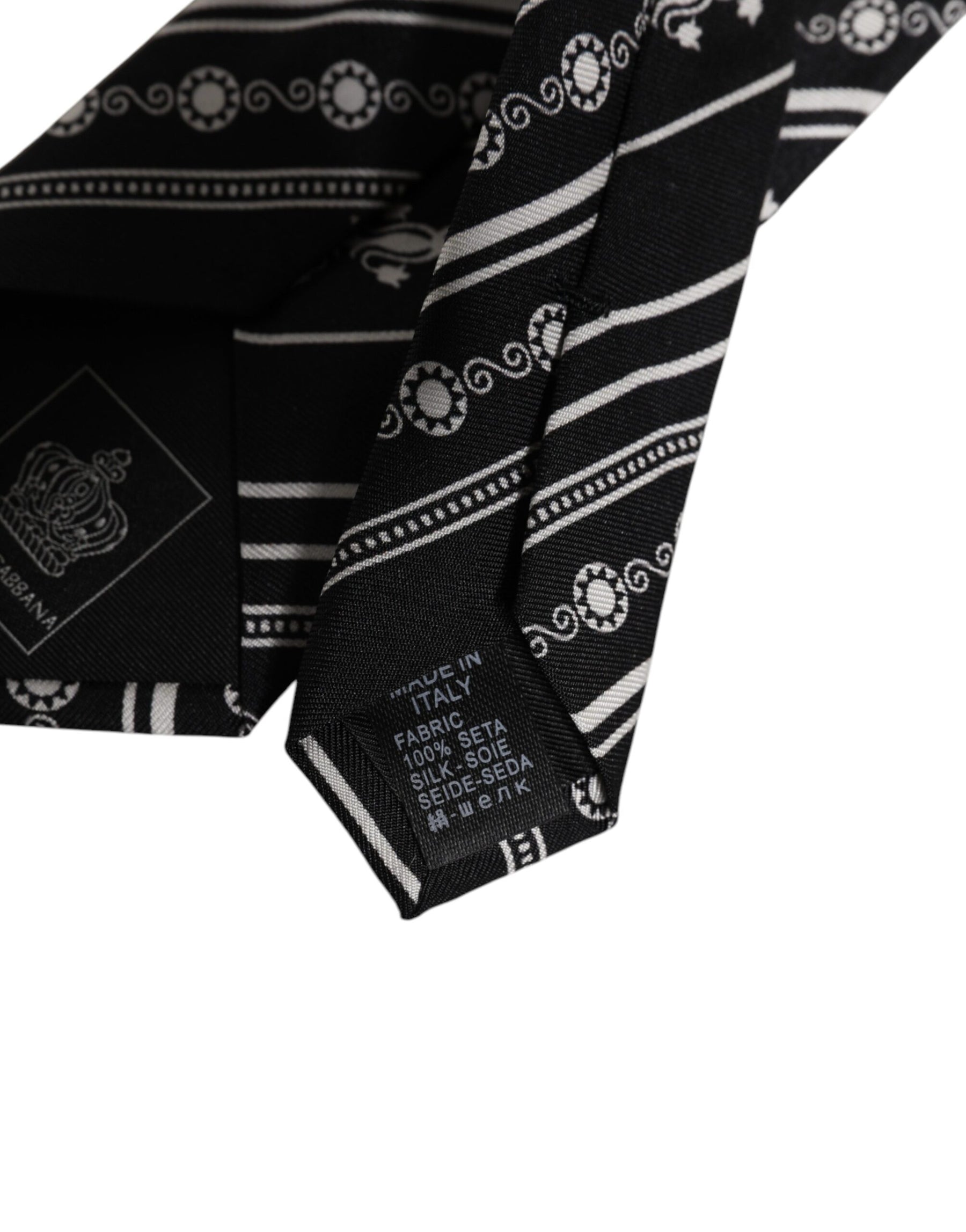 Dolce & Gabbana Black White Stripes Silk Adjustable Necktie Tie | Regal Royce