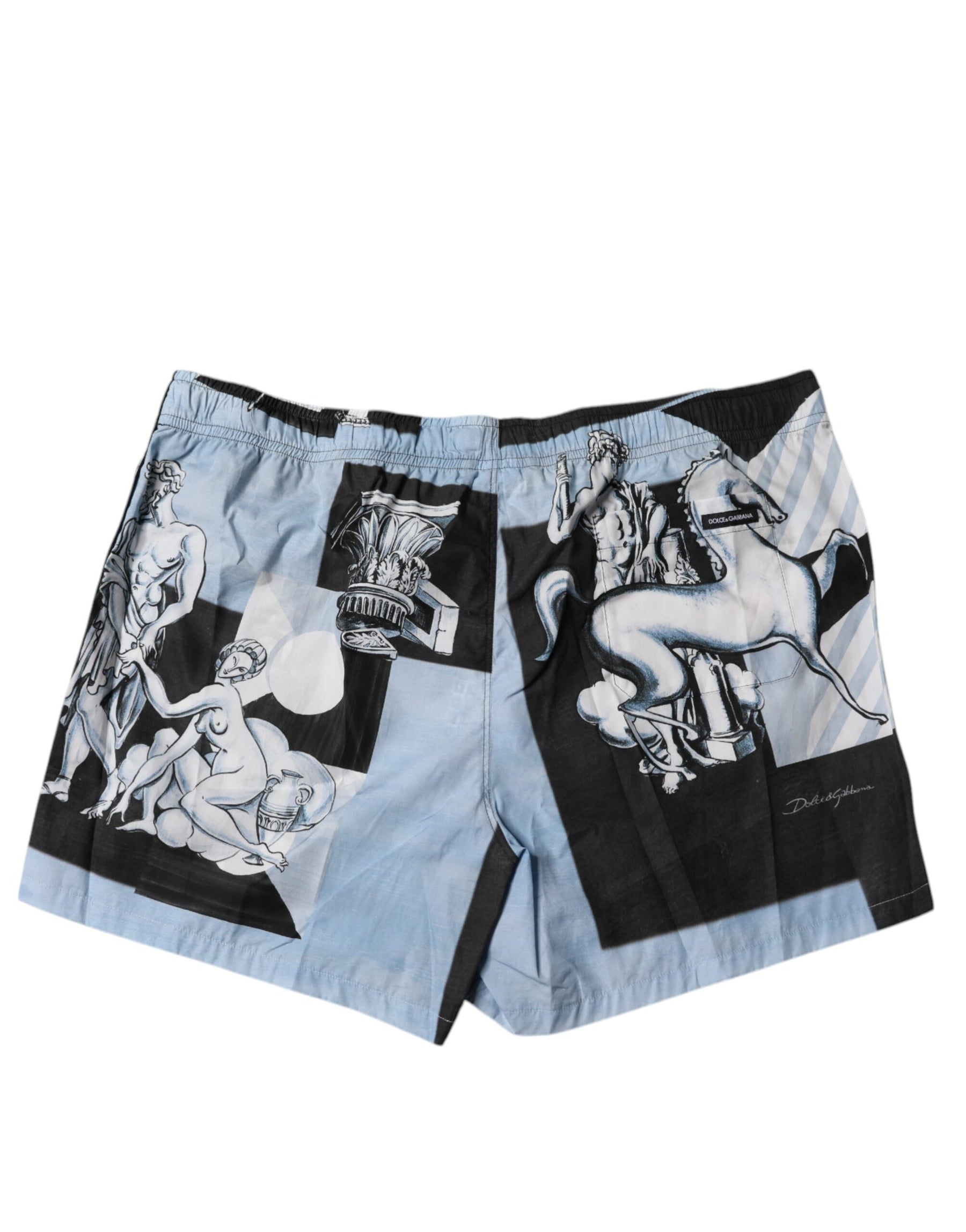 Dolce & Gabbana Blue Statue Print Cotton Mens Shorts | Regal Royce