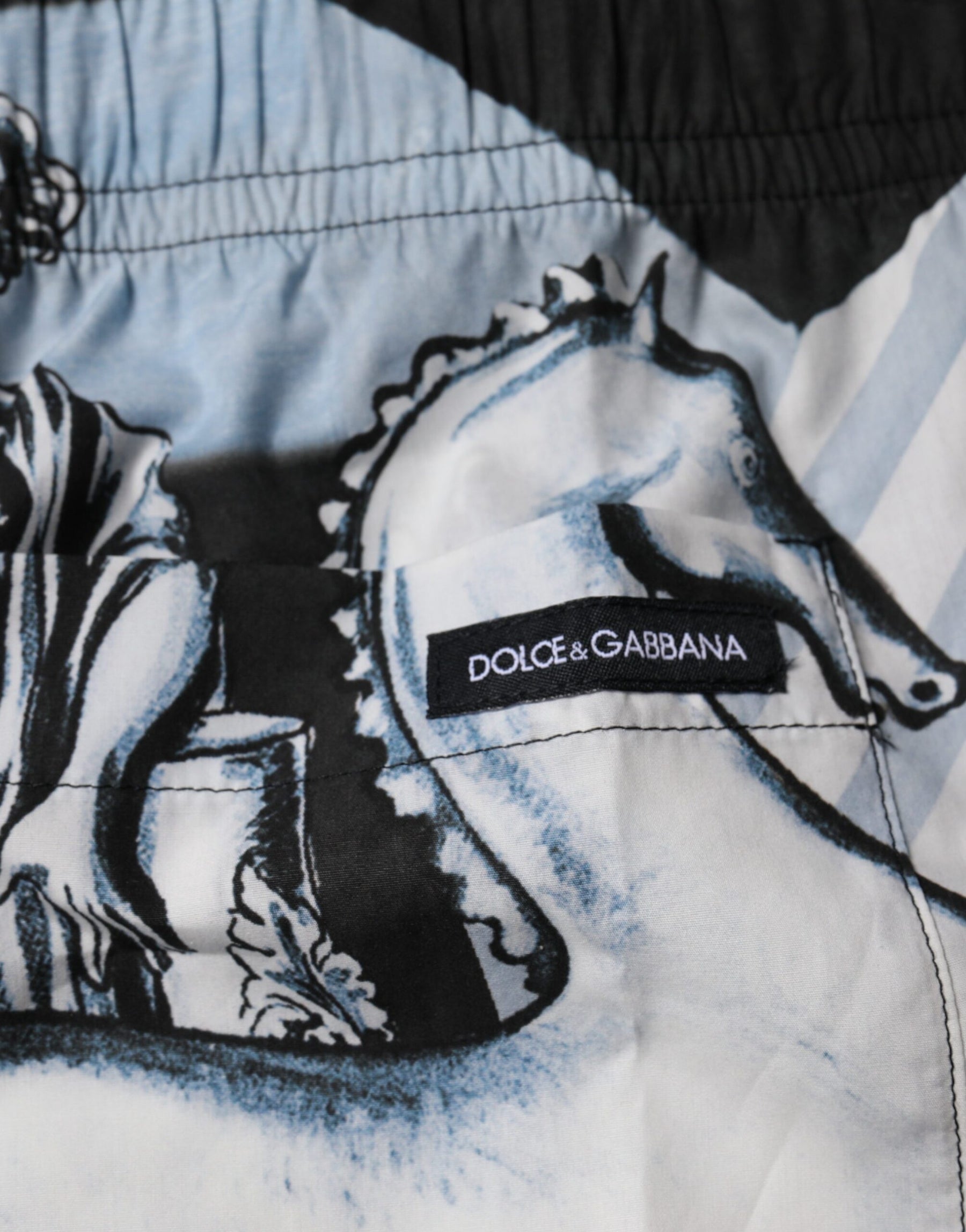 Dolce & Gabbana Blue Statue Print Cotton Mens Shorts | Regal Royce