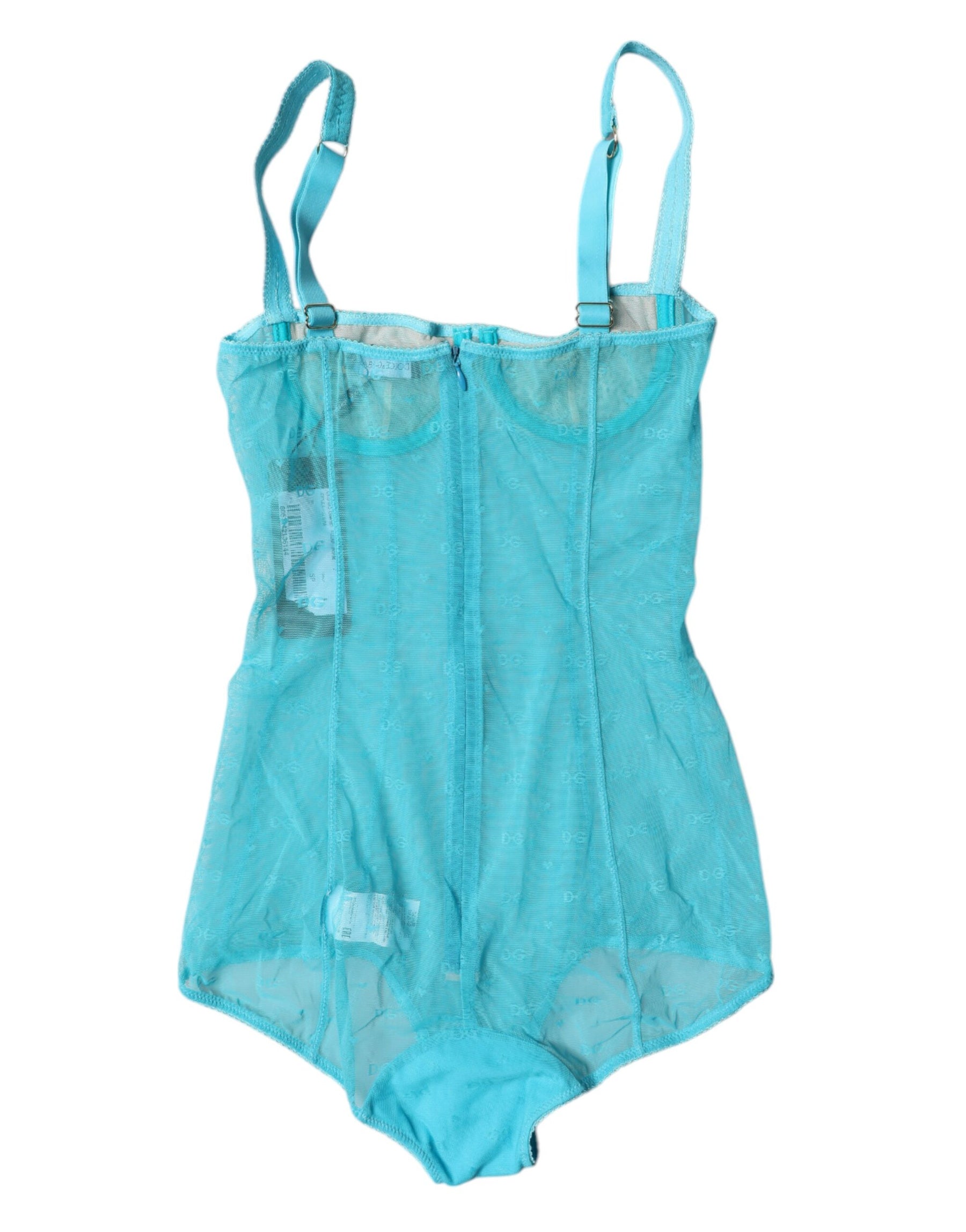 Dolce & Gabbana Blue Tulle Balconette Bra Bodysuit Underwear | Regal Royce