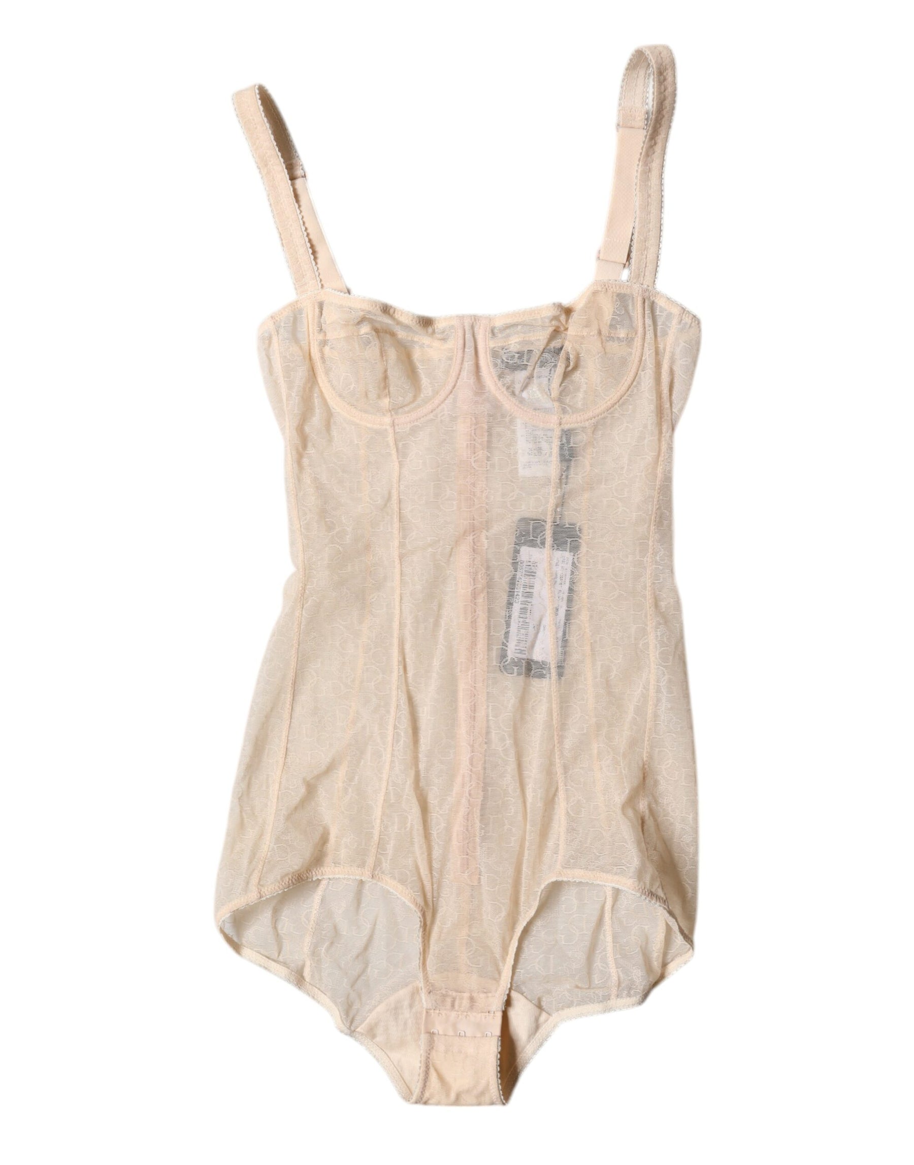 Dolce & Gabbana Beige Tulle Balconette Bra Bodysuit Underwear | Regal Royce