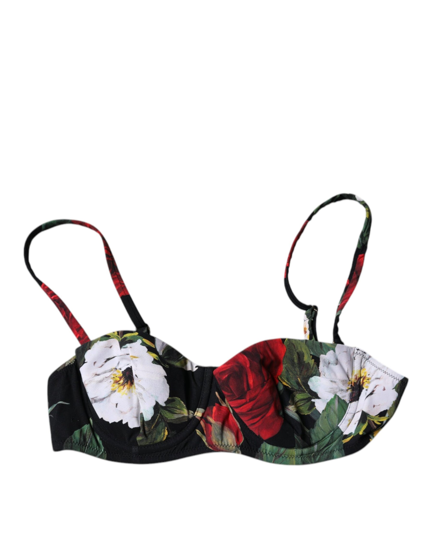 Dolce & Gabbana Black Floral Print Nylon Balconcino Bra Underwear | Regal Royce