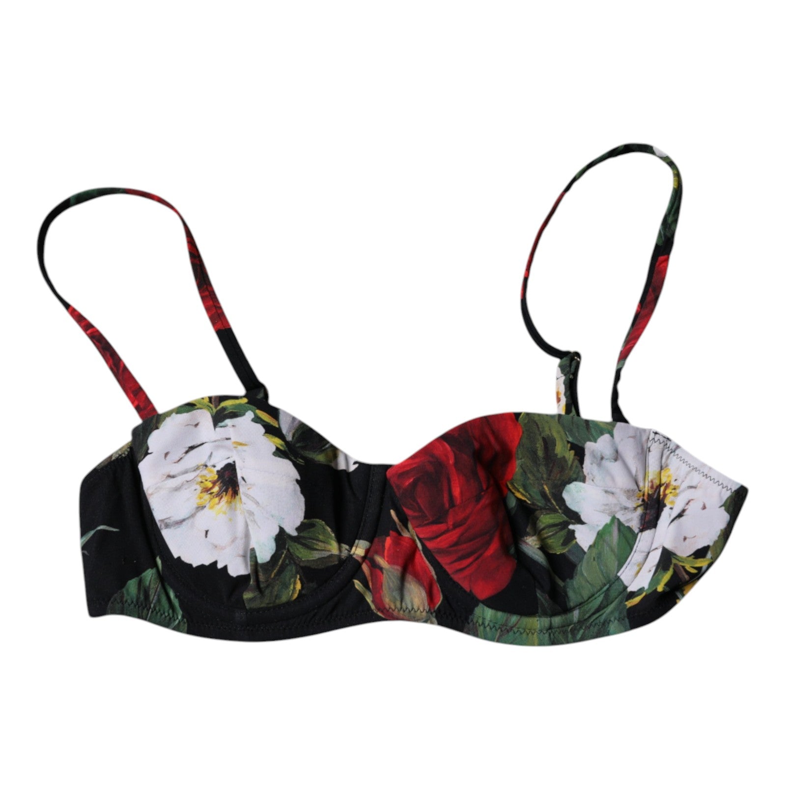 Dolce & Gabbana Black Floral Print Nylon Balconcino Bra Underwear | Regal Royce