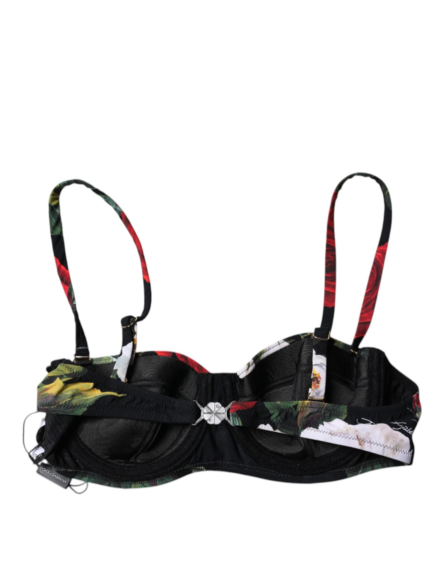 Dolce & Gabbana Black Floral Print Nylon Balconcino Bra Underwear | Regal Royce