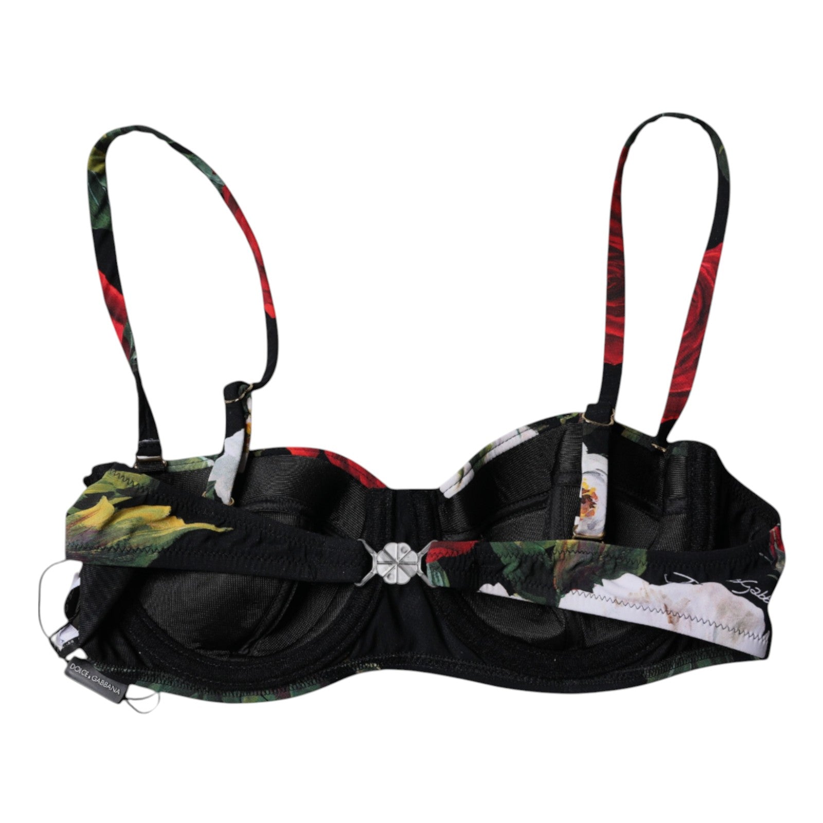Dolce & Gabbana Black Floral Print Nylon Balconcino Bra Underwear | Regal Royce
