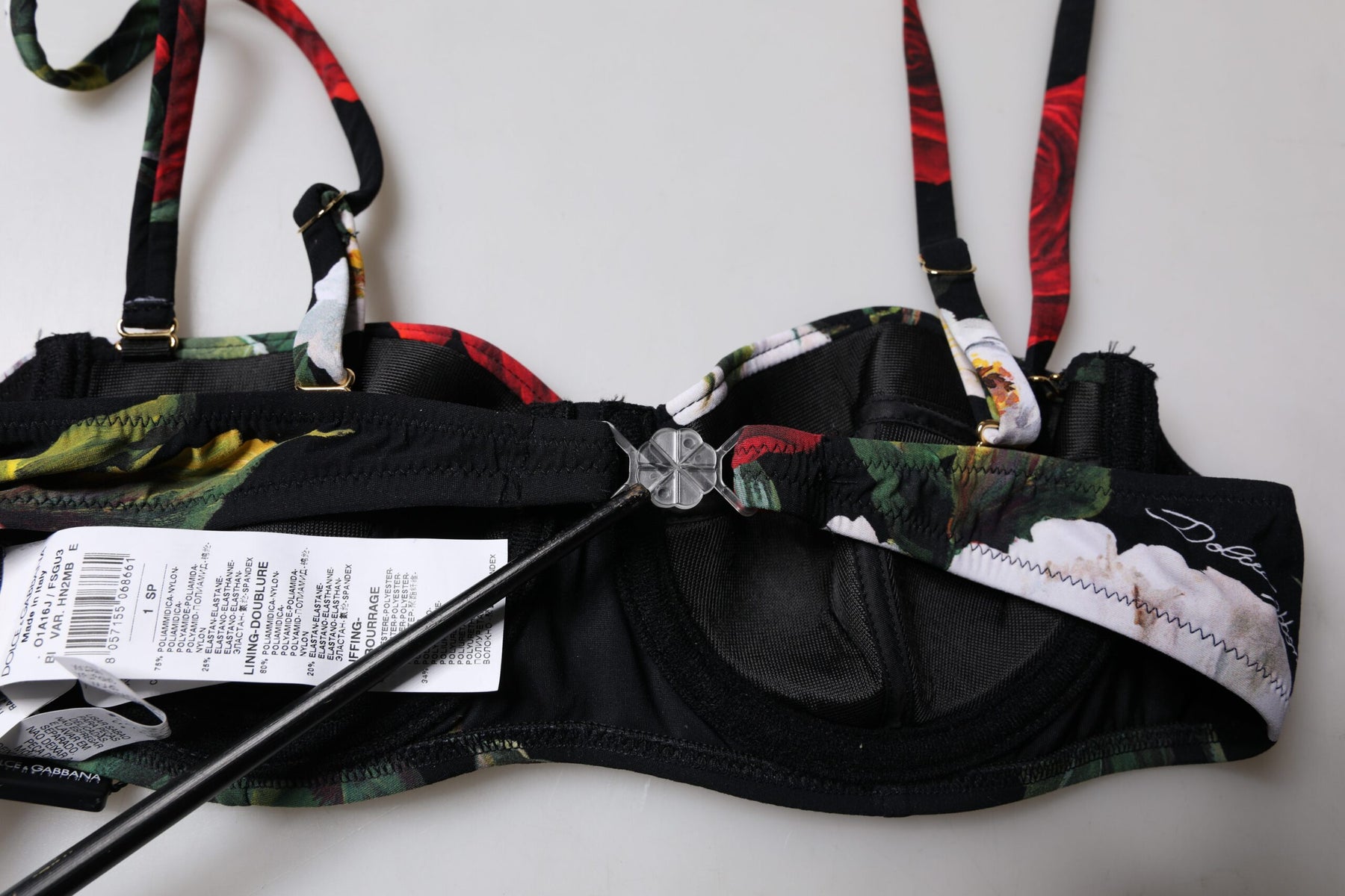 Dolce & Gabbana Black Floral Print Nylon Balconcino Bra Underwear | Regal Royce
