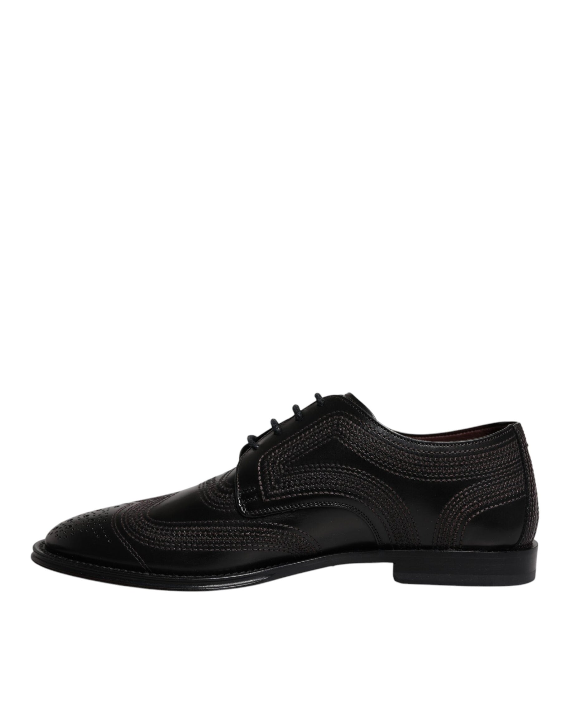 Dolce & Gabbana Black Embroidered Classic Leather Derby Dress Shoes | Regal Royce