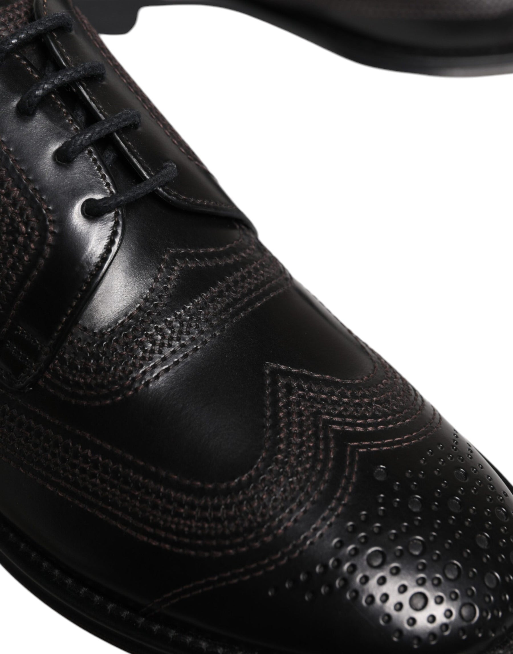 Dolce & Gabbana Black Embroidered Classic Leather Derby Dress Shoes | Regal Royce