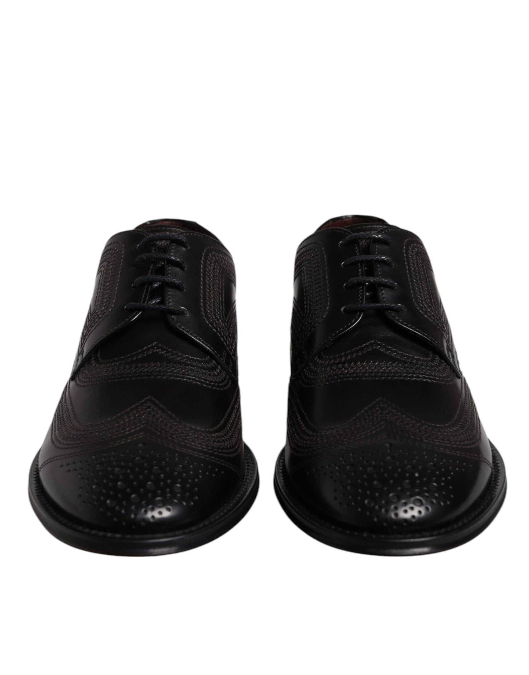 Dolce & Gabbana Black Embroidered Classic Leather Derby Dress Shoes | Regal Royce