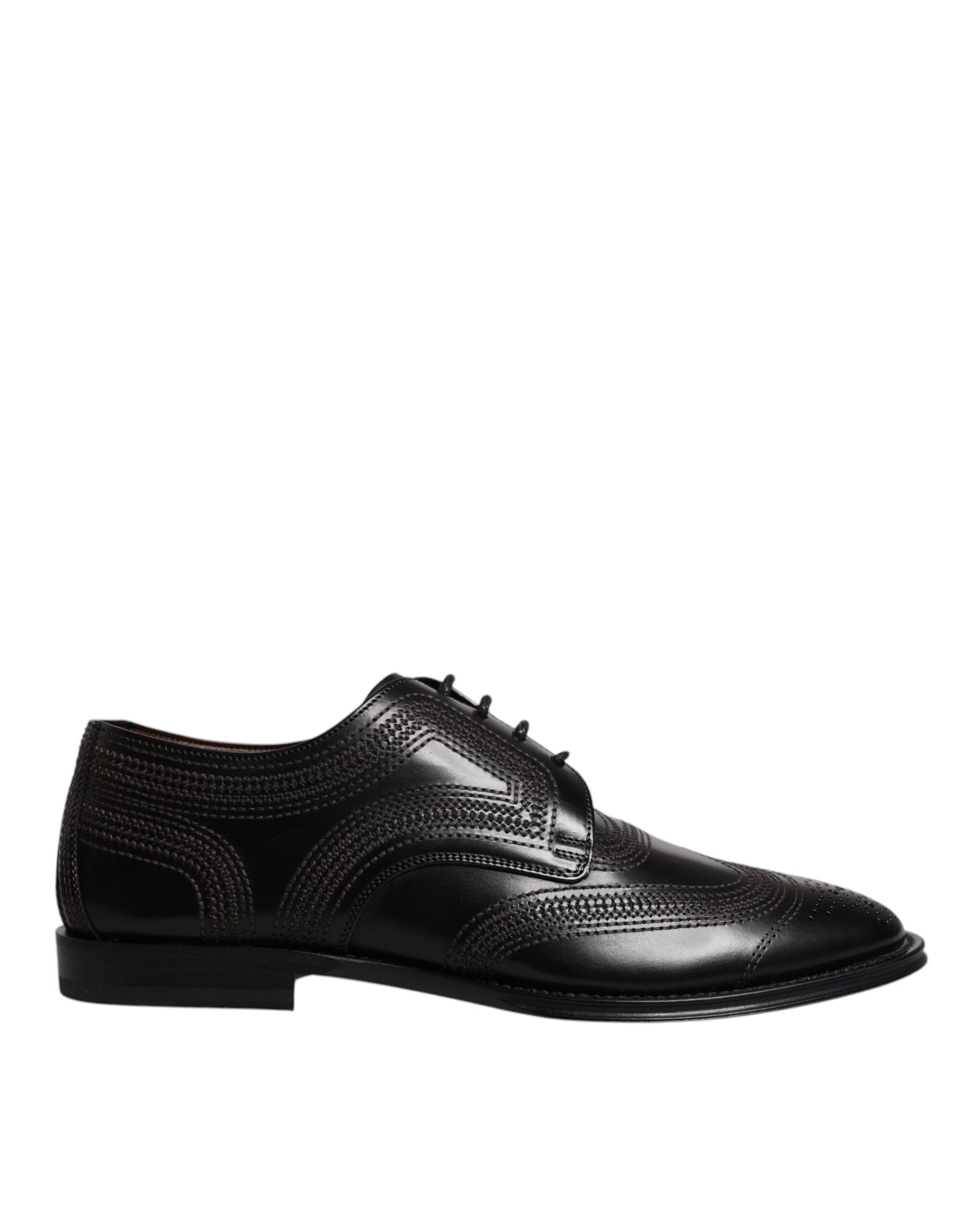 Dolce & Gabbana Black Embroidered Classic Leather Derby Dress Shoes | Regal Royce