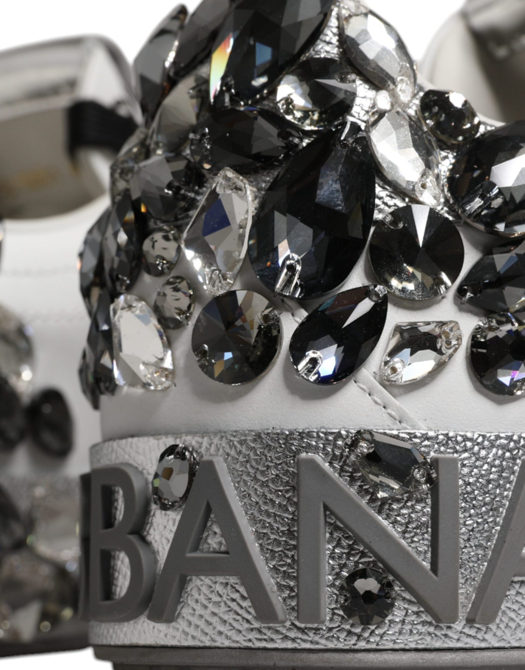 Dolce & Gabbana White Silver Crystal Logo Portofino Sneakers Shoes | Regal Royce