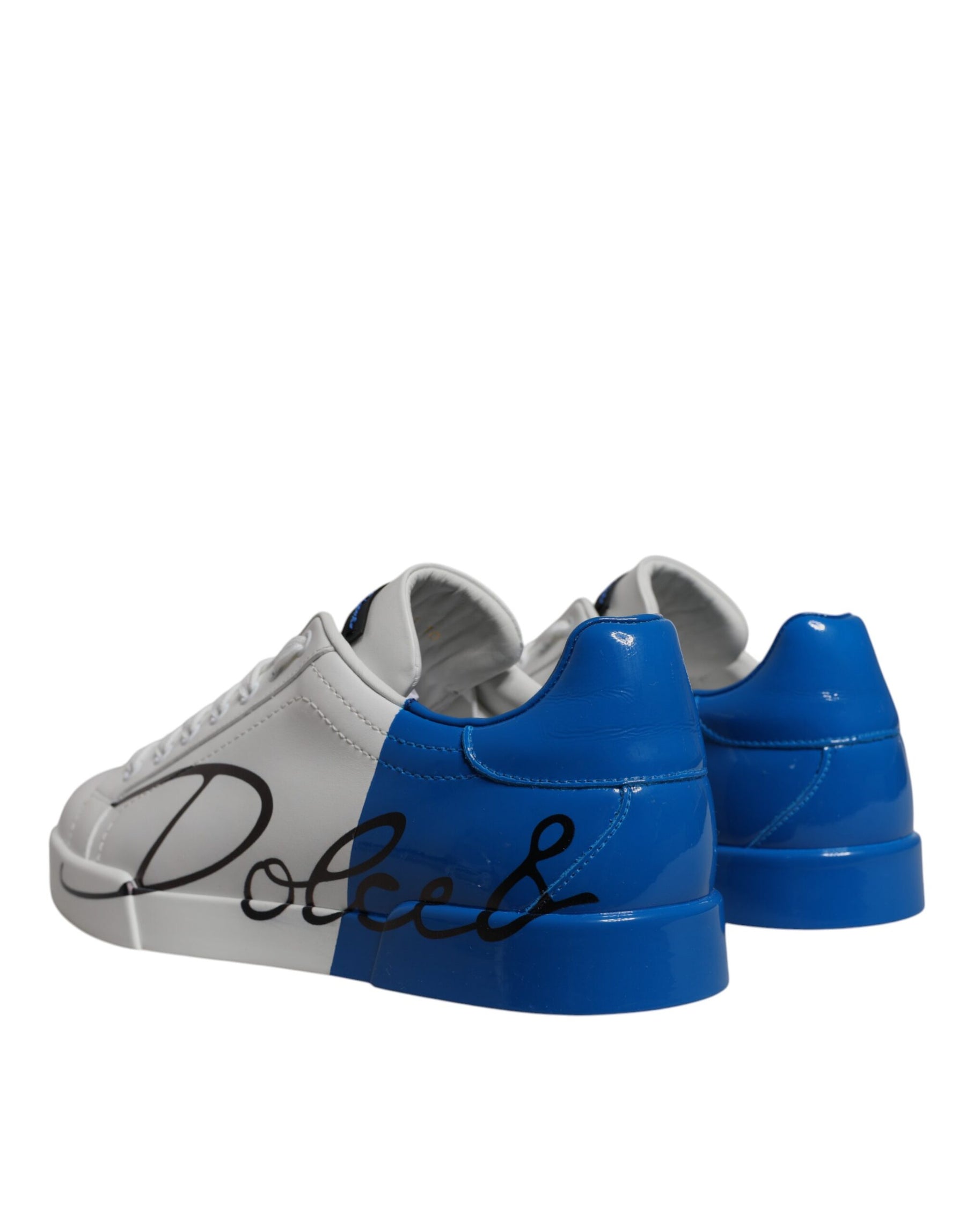 Dolce & Gabbana White Blue Leather Logo Low Top Sneakers Shoes | Regal Royce