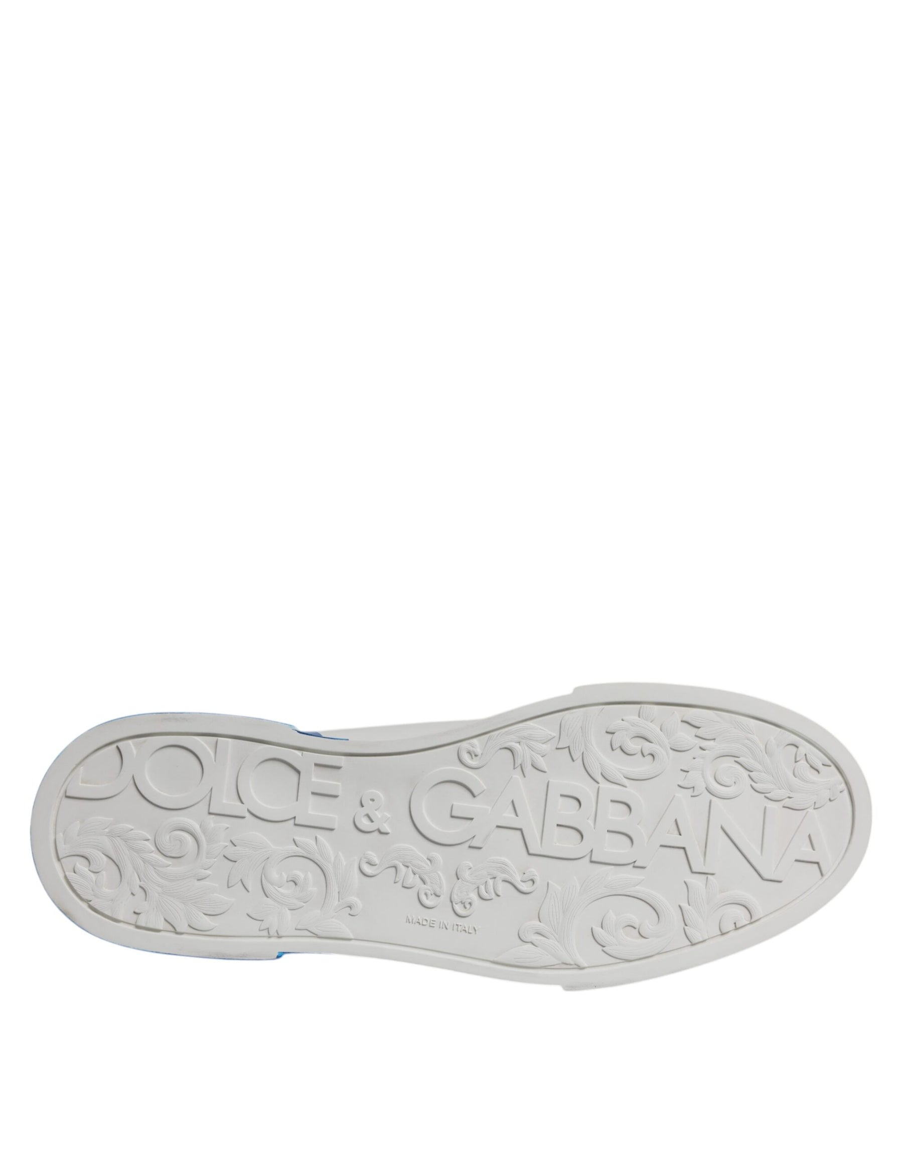 Dolce & Gabbana White Blue Leather Logo Low Top Sneakers Shoes | Regal Royce