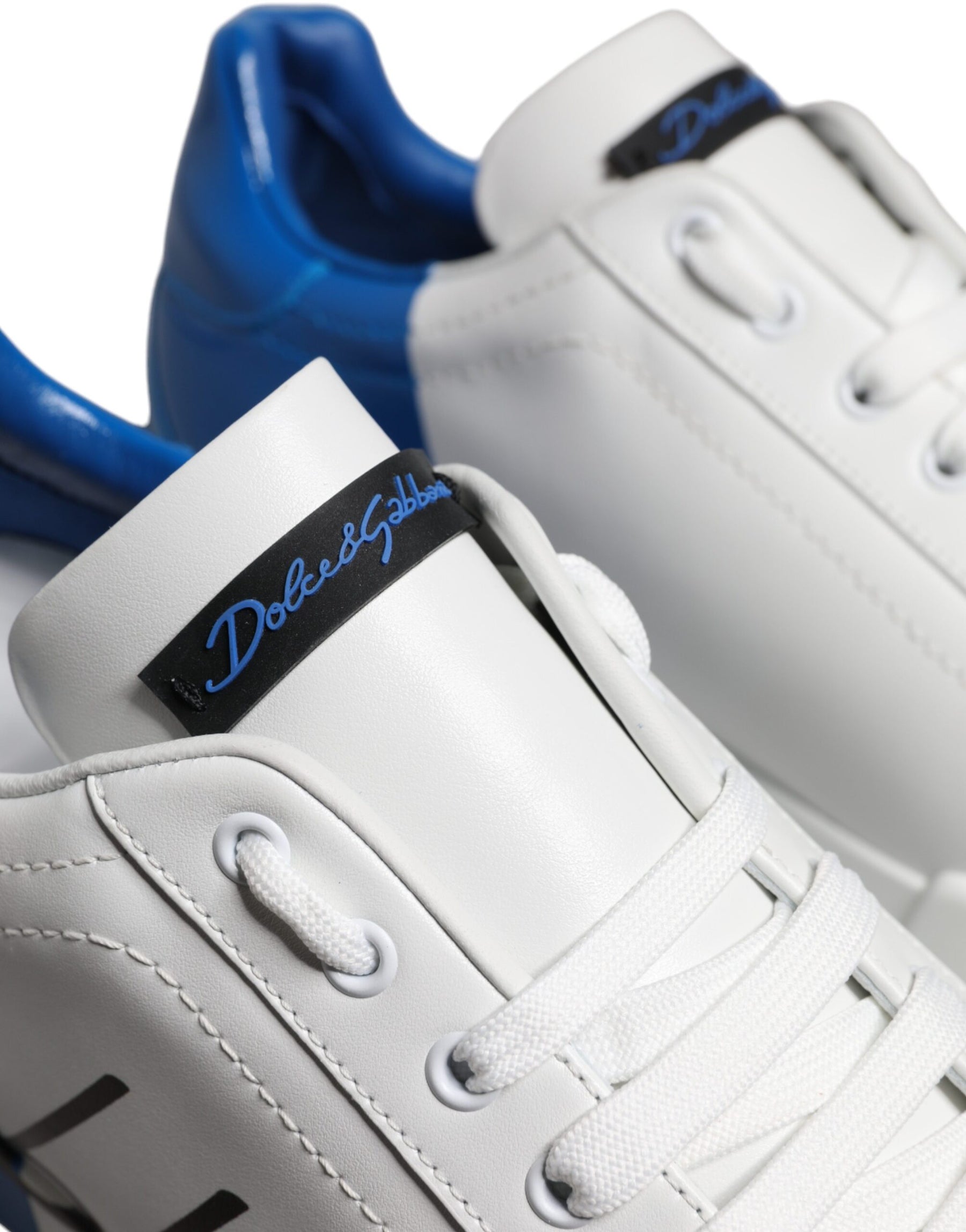 Dolce & Gabbana White Blue Leather Logo Low Top Sneakers Shoes | Regal Royce