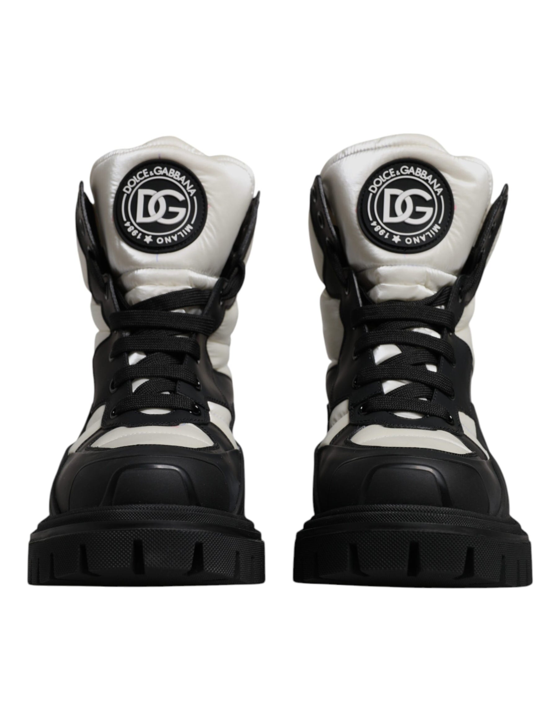 Dolce & Gabbana Black White Padded Mid Calf Lace Up Boots Shoes | Regal Royce