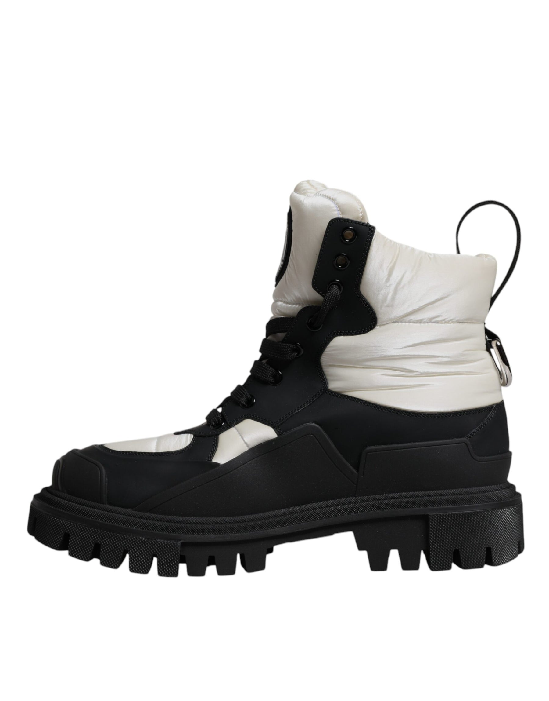 Dolce & Gabbana Black White Padded Mid Calf Lace Up Boots Shoes | Regal Royce