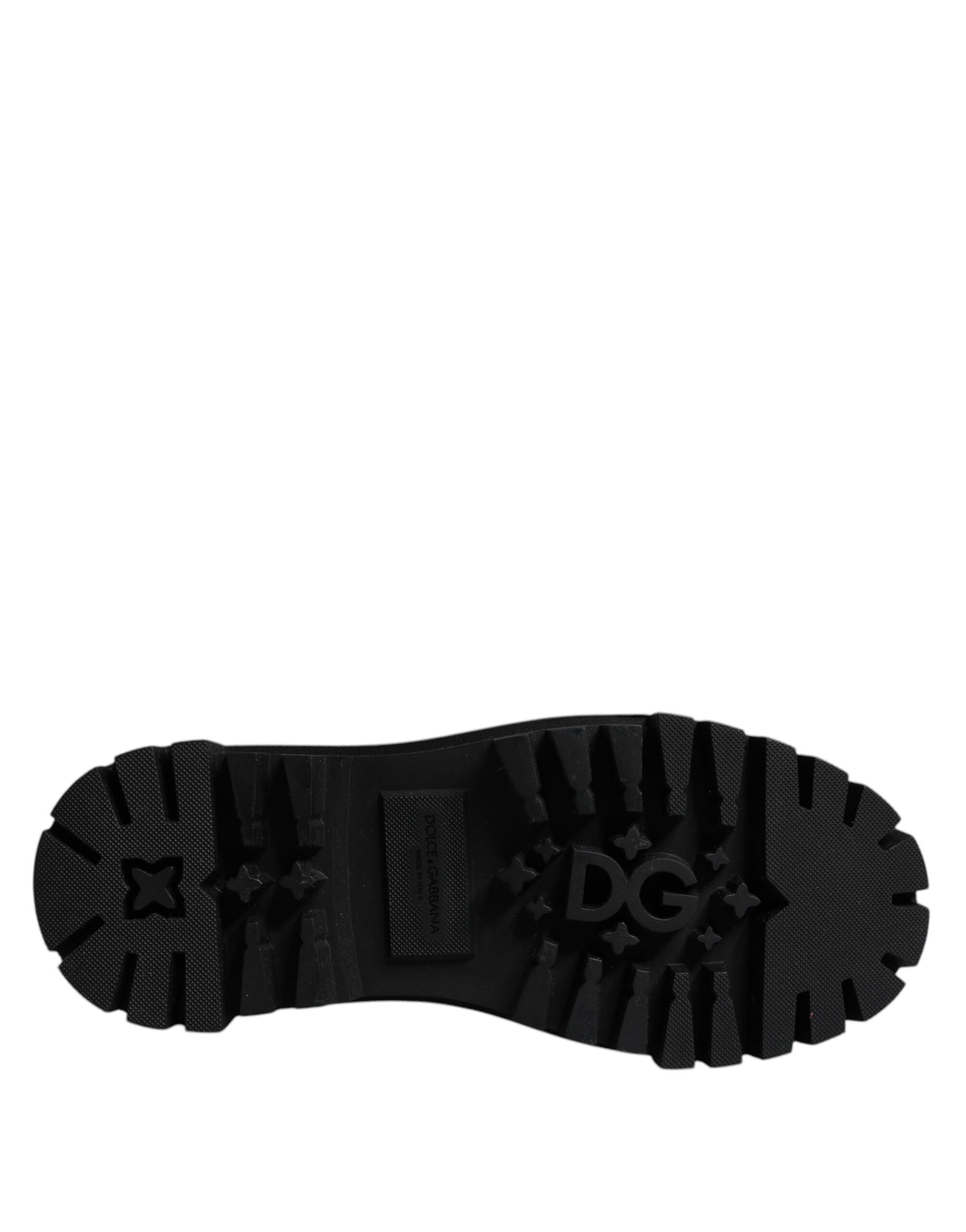 Dolce & Gabbana Black White Padded Mid Calf Lace Up Boots Shoes | Regal Royce