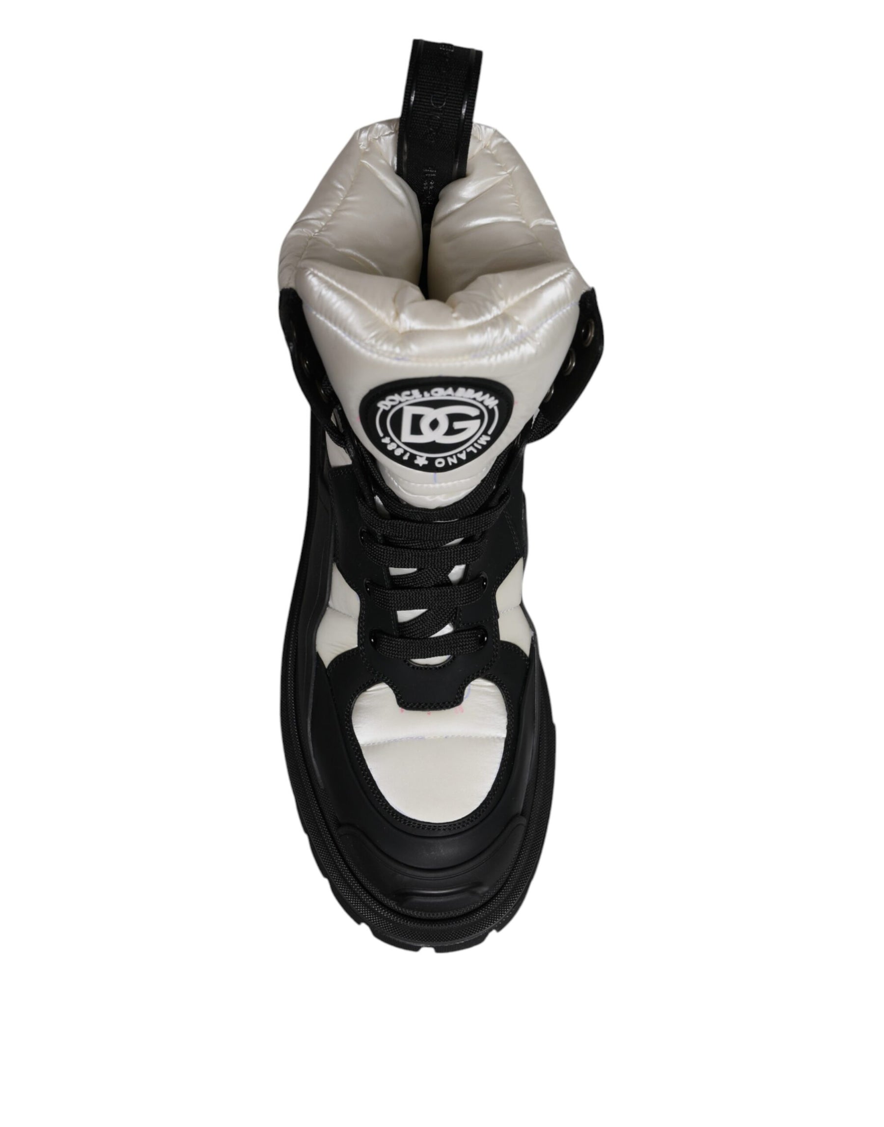 Dolce & Gabbana Black White Padded Mid Calf Lace Up Boots Shoes | Regal Royce