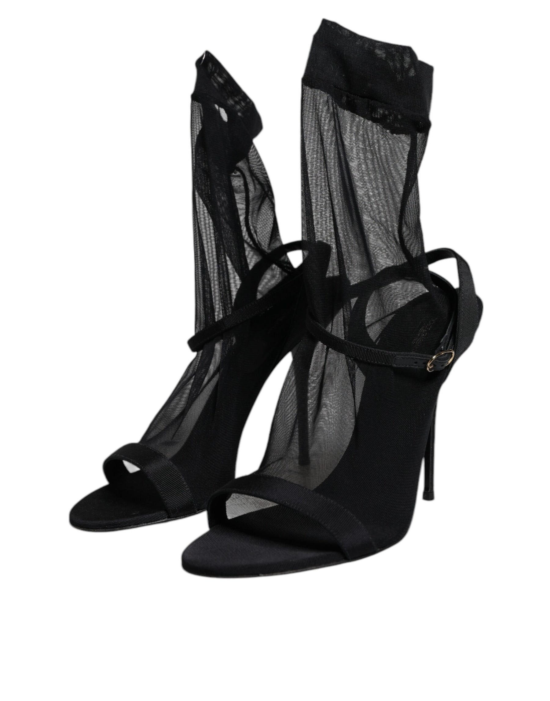 Dolce & Gabbana Black Tulle Stretch Heels Sandals Shoes | Regal Royce