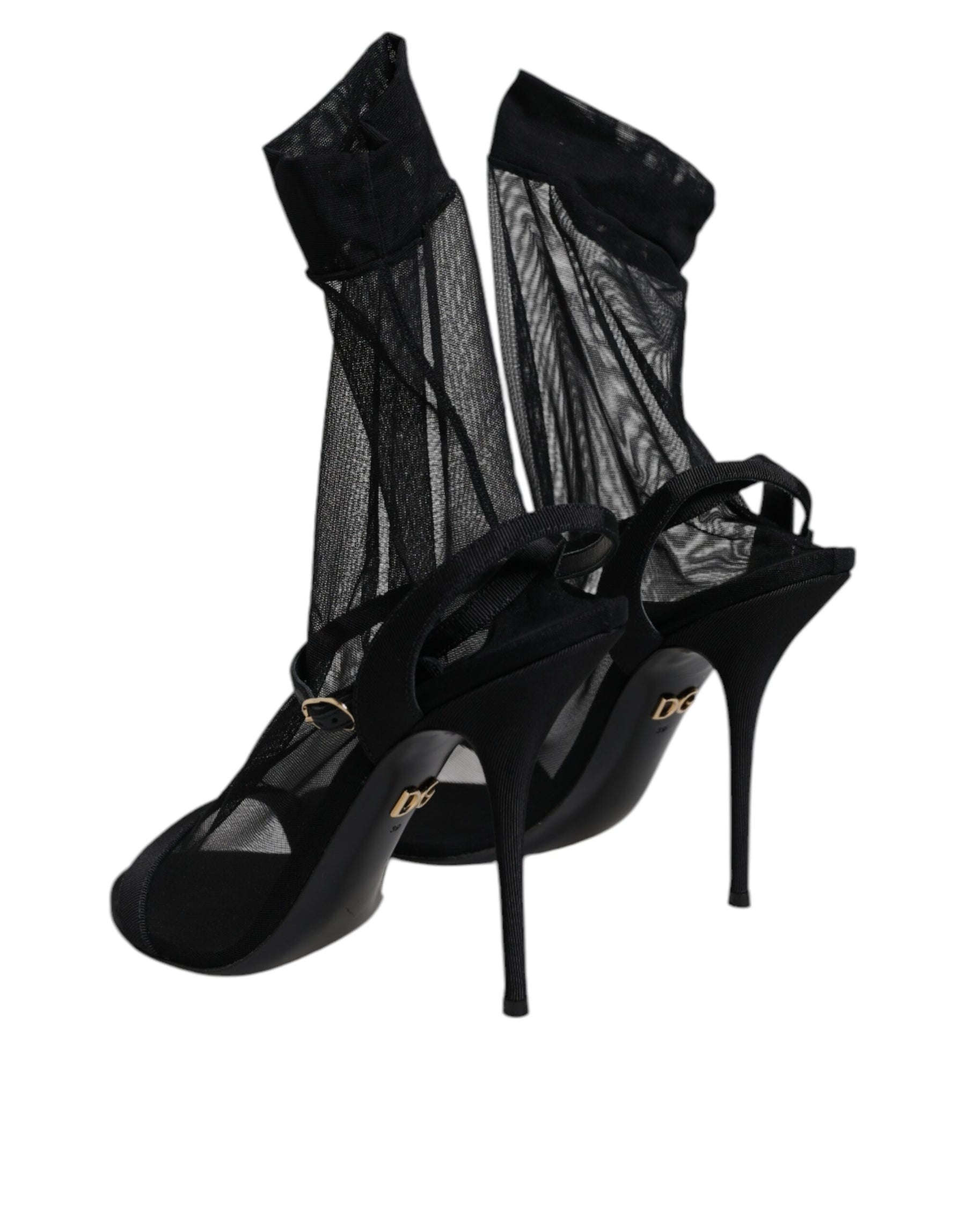 Dolce & Gabbana Black Tulle Stretch Heels Sandals Shoes | Regal Royce