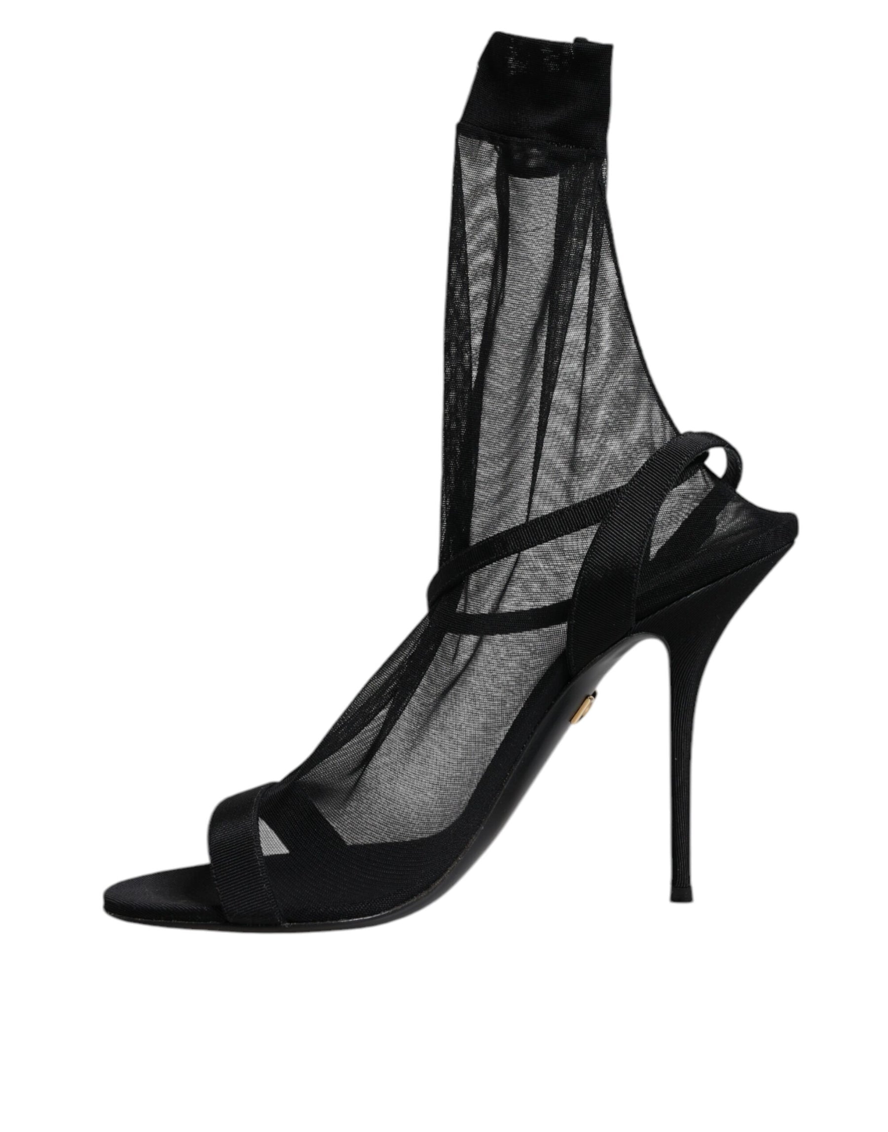 Dolce & Gabbana Black Tulle Stretch Heels Sandals Shoes | Regal Royce