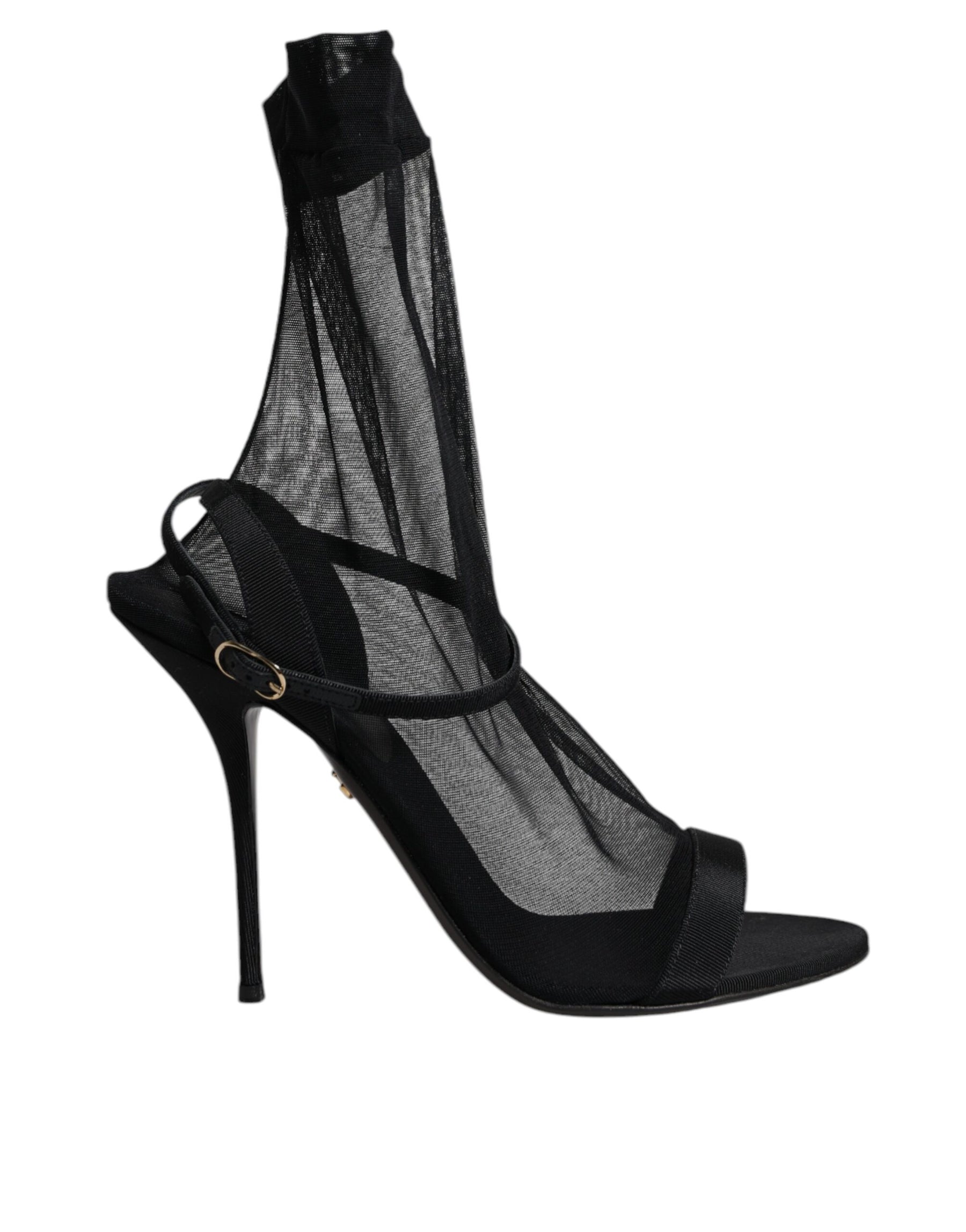 Dolce & Gabbana Black Tulle Stretch Heels Sandals Shoes | Regal Royce