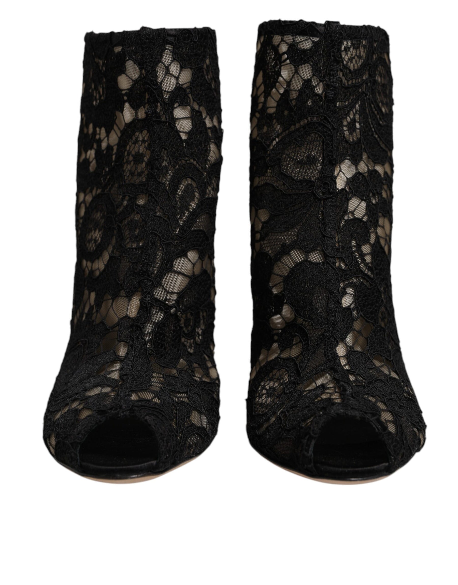Dolce & Gabbana Black Floral Lace Heels Ankle Boots Shoes | Regal Royce