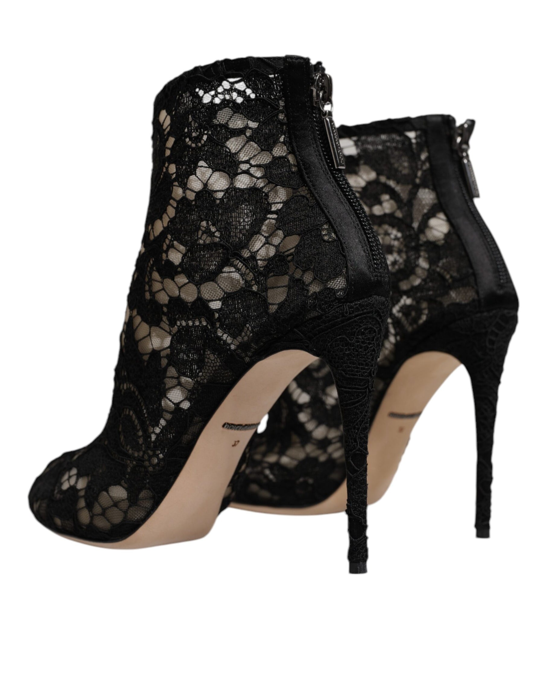 Dolce & Gabbana Black Floral Lace Heels Ankle Boots Shoes | Regal Royce