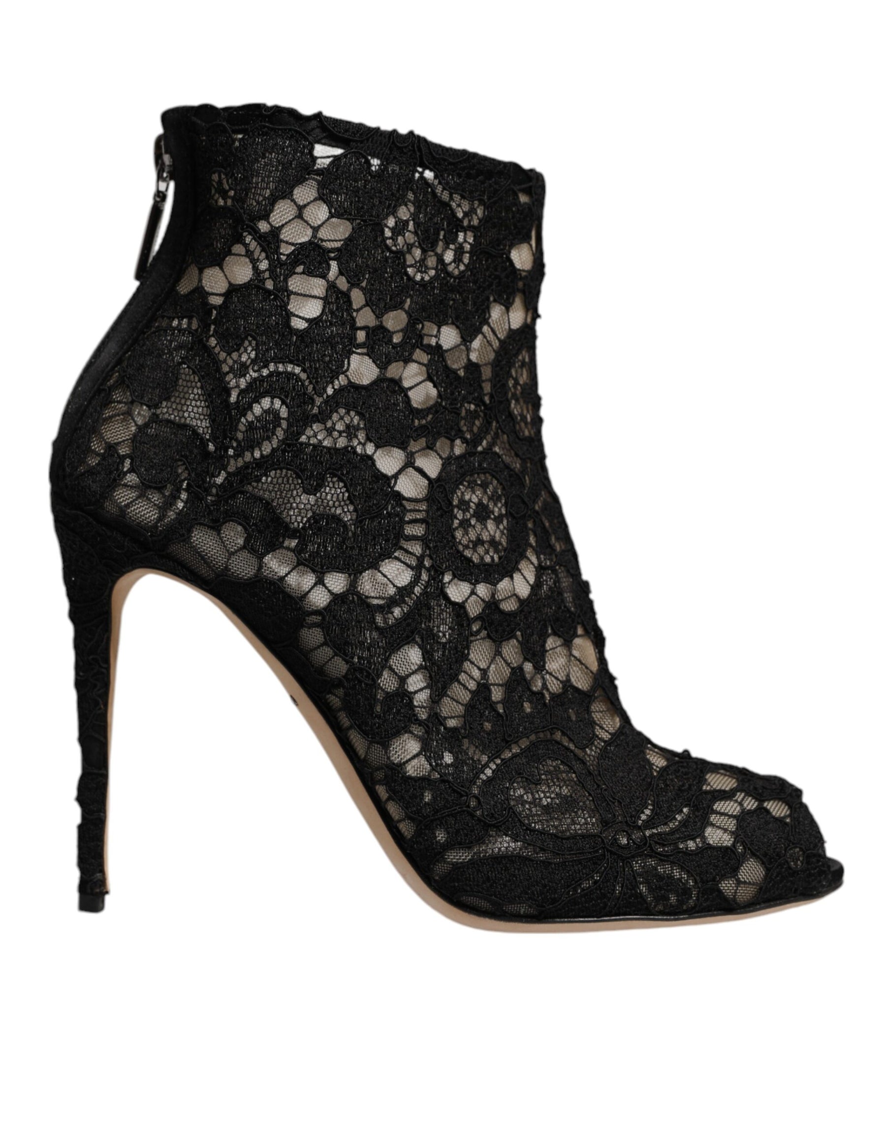 Dolce & Gabbana Black Floral Lace Heels Ankle Boots Shoes | Regal Royce
