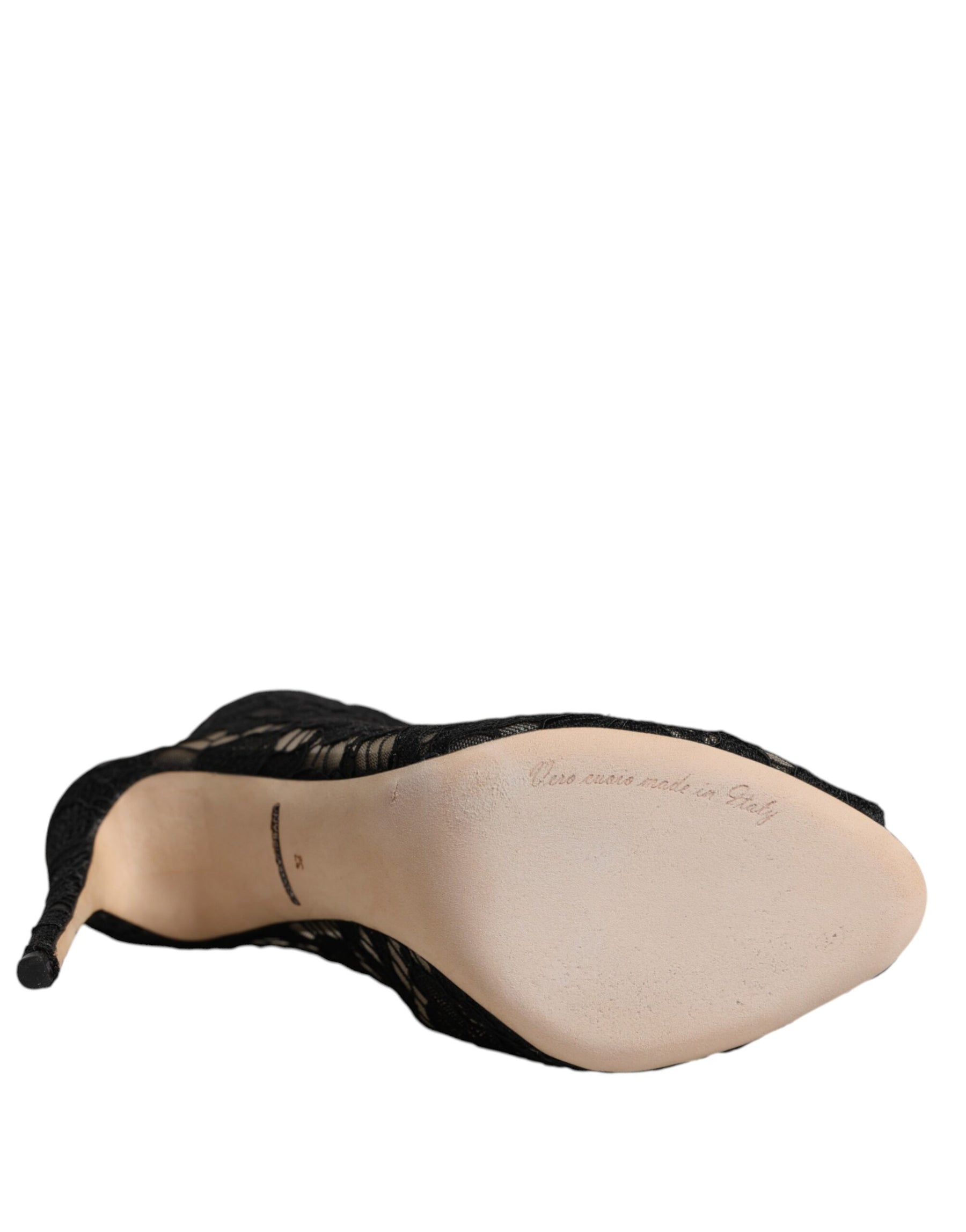 Dolce & Gabbana Black Floral Lace Heels Ankle Boots Shoes | Regal Royce