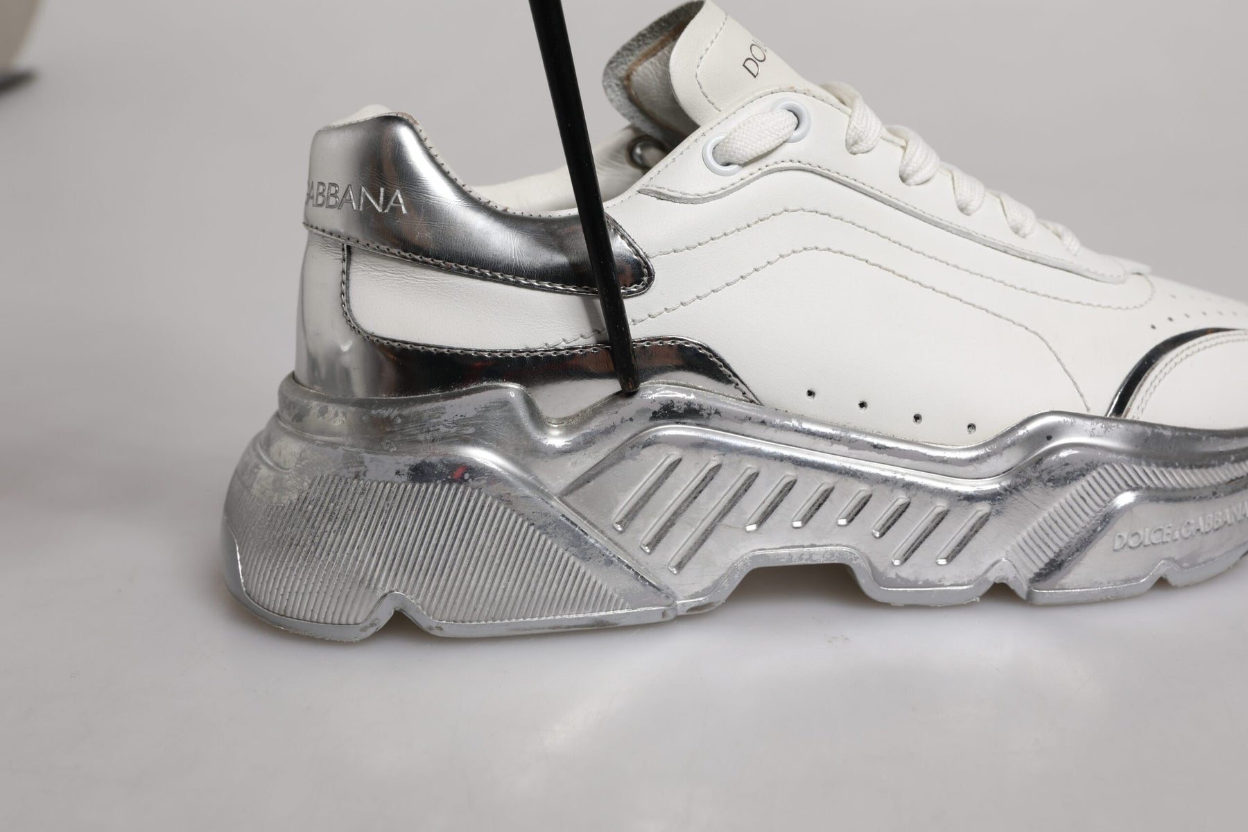 Dolce & Gabbana White Silver Daymaster Low Top Sneaker Shoes | Regal Royce