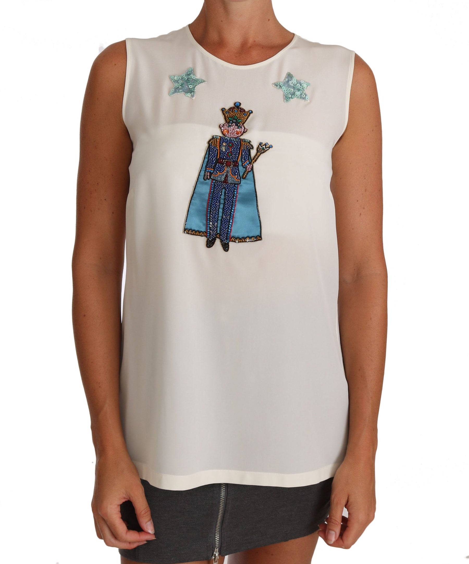 Dolce & Gabbana White Silk Crystal Sequined Fairy T-shirt | Regal Royce