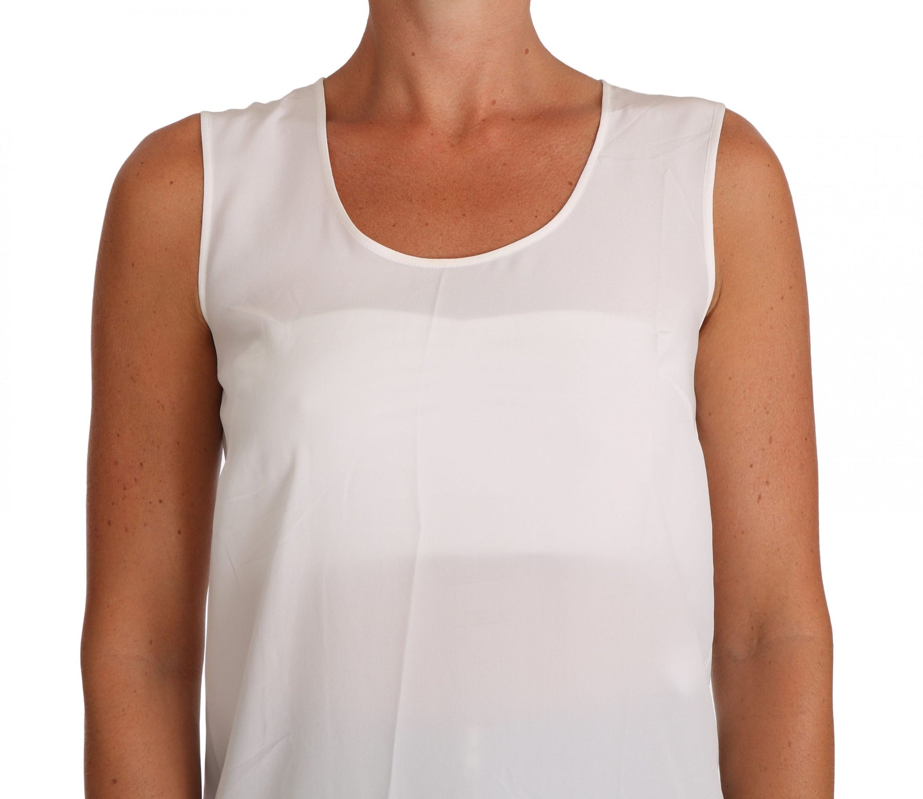 Dolce & Gabbana White Silk A-line Sleeveless Blouse T-Shirt Top | Regal Royce