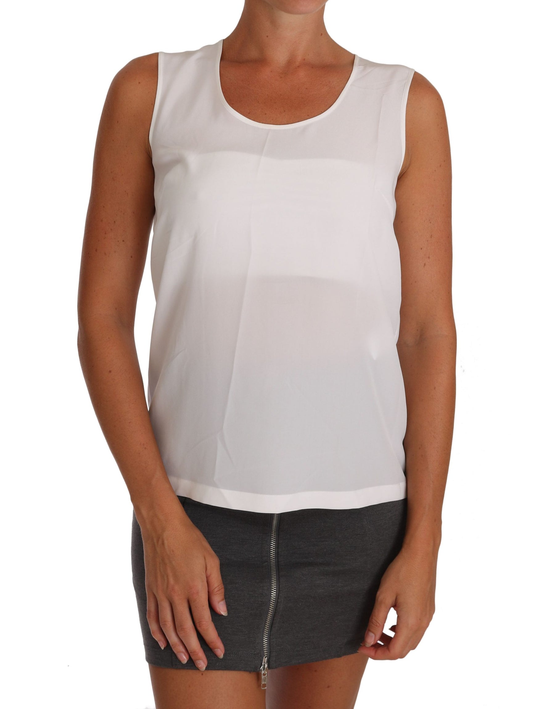 Dolce & Gabbana White Silk A-line Sleeveless Blouse T-Shirt Top | Regal Royce