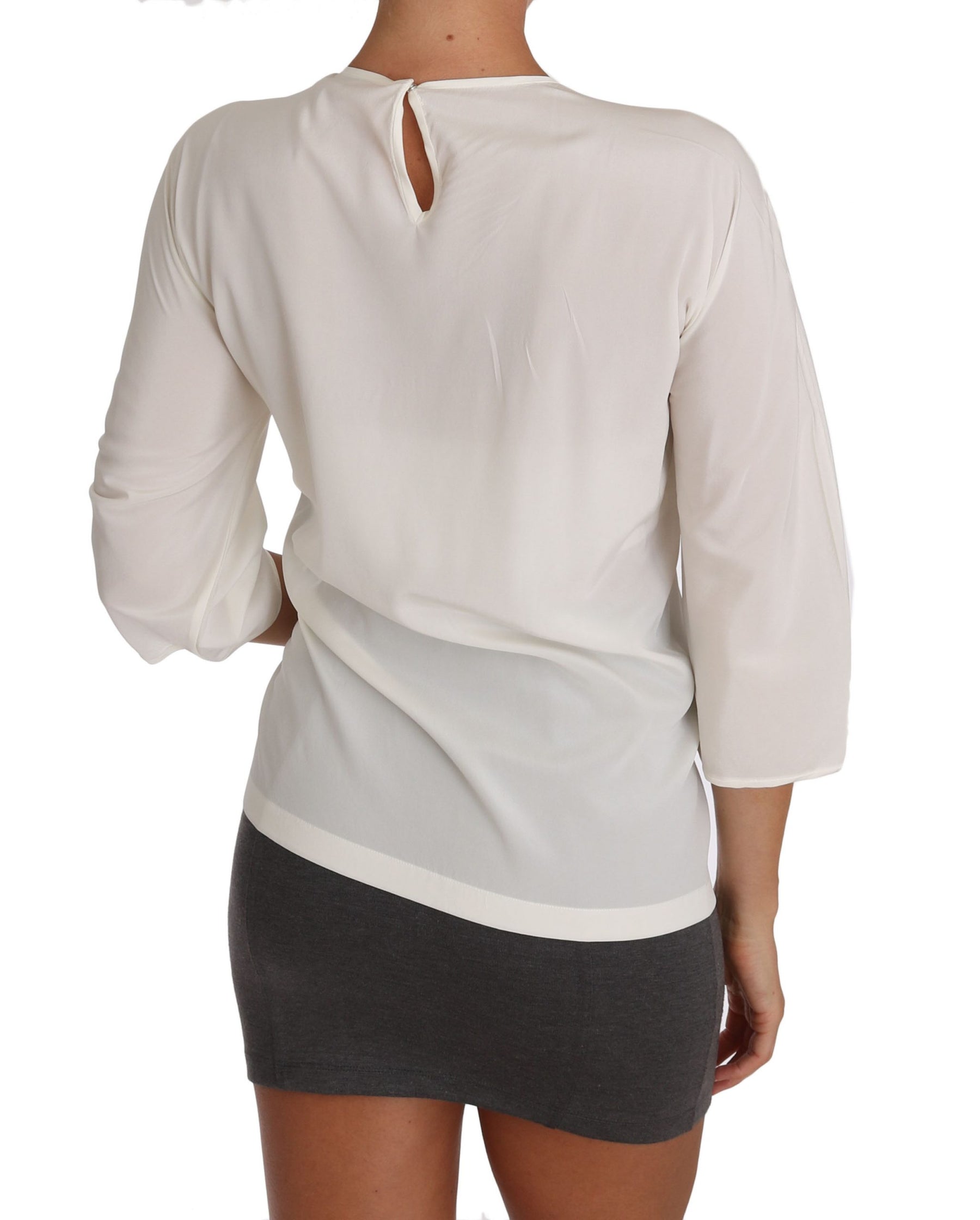 Dolce & Gabbana White Silk #dgfamily Blouse T-shirt | Regal Royce