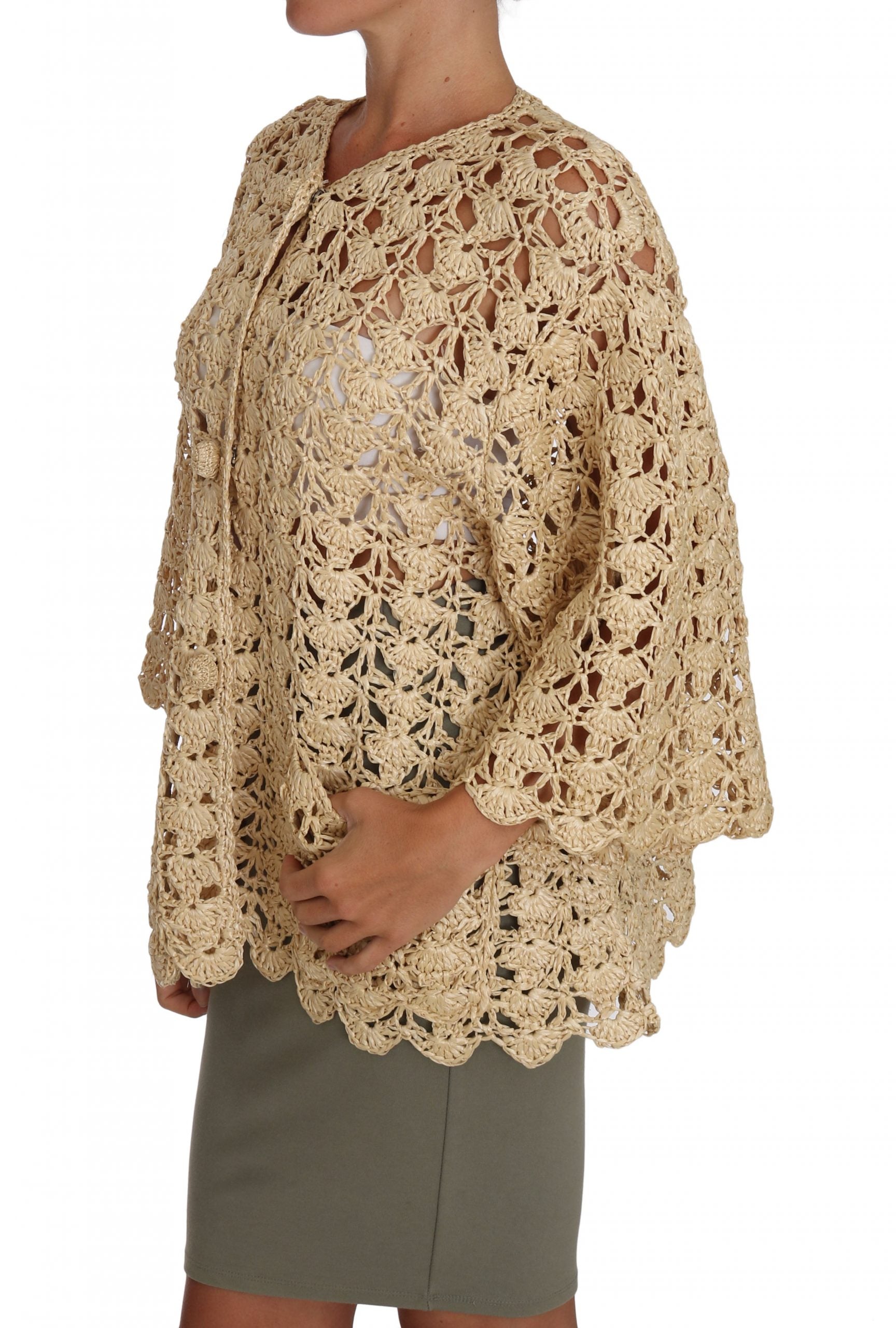 Dolce & Gabbana Beige Cardigan Crochet Knitted Raffia Sweater | Regal Royce