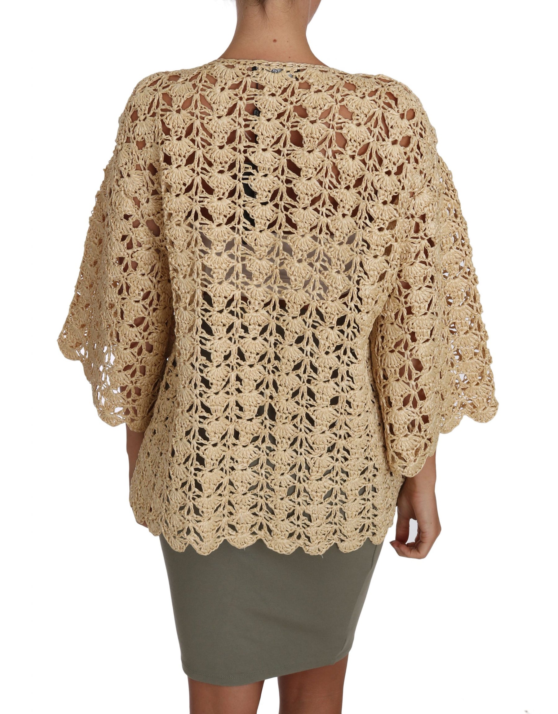 Dolce & Gabbana Beige Cardigan Crochet Knitted Raffia Sweater | Regal Royce