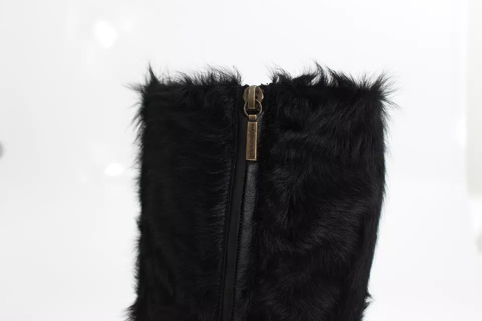 Dolce & Gabbana Black Xiangao Lamb Fur Leather Boots Shoes | Regal Royce