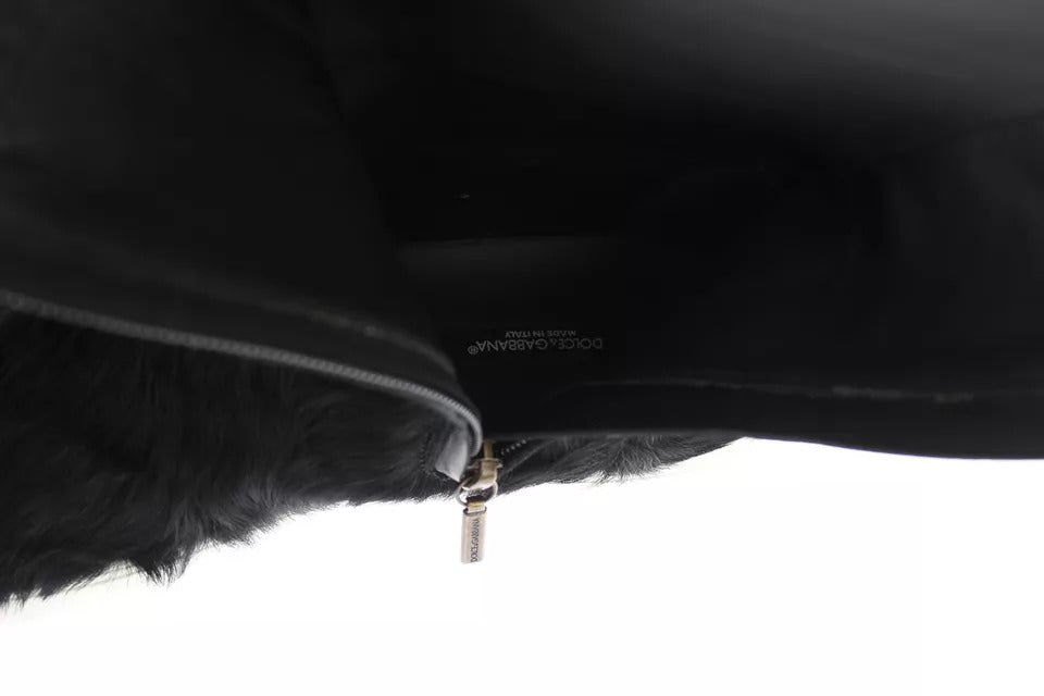 Dolce & Gabbana Black Xiangao Lamb Fur Leather Boots Shoes | Regal Royce