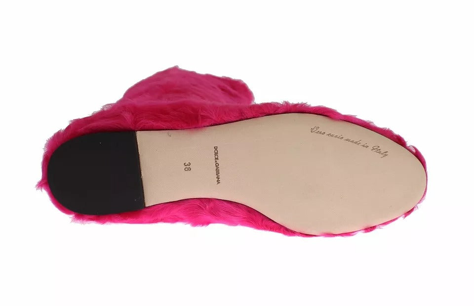 Dolce & Gabbana Pink Lamb Fur Leather Flat Boots Shoes | Regal Royce