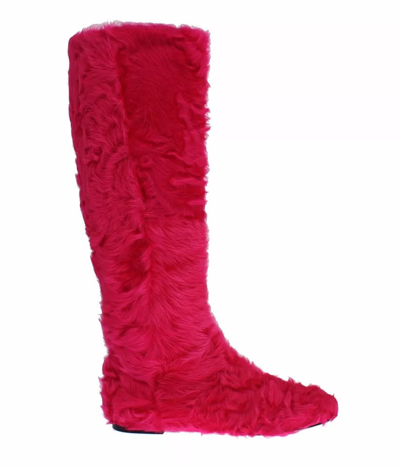 Dolce & Gabbana Pink Lamb Fur Leather Flat Boots Shoes | Regal Royce