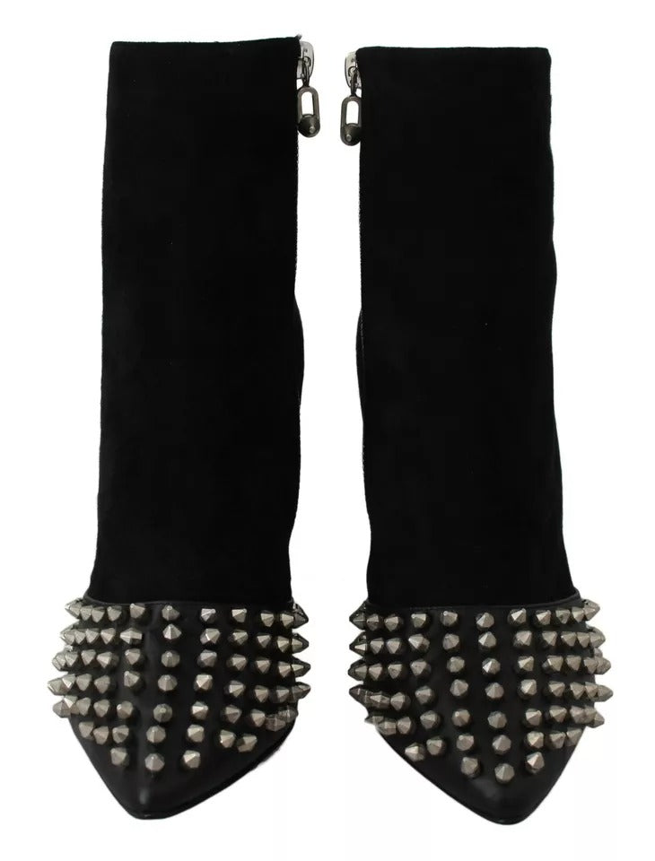 Philipp Plein Black Suede Studded Heels Ankle Boots Shoes | Regal Royce