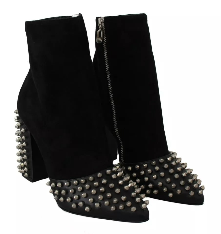 Philipp Plein Black Suede Studded Heels Ankle Boots Shoes | Regal Royce