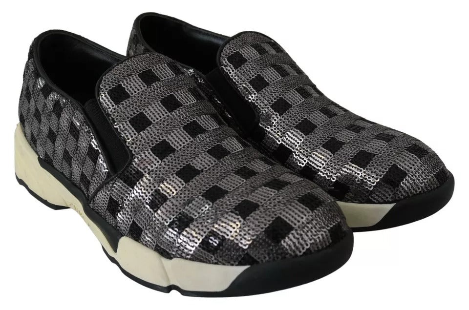 PINKO Silver Black Slip-on Sequence Design Sneakers Shoes | Regal Royce