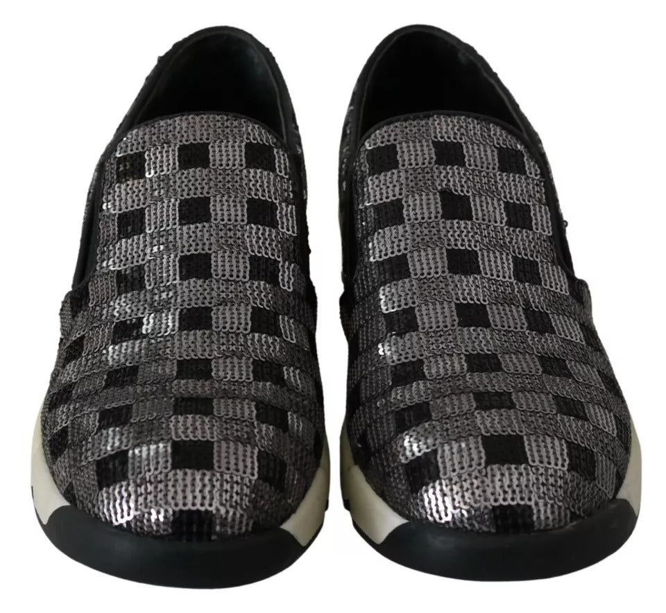 PINKO Silver Black Slip-on Sequence Design Sneakers Shoes | Regal Royce