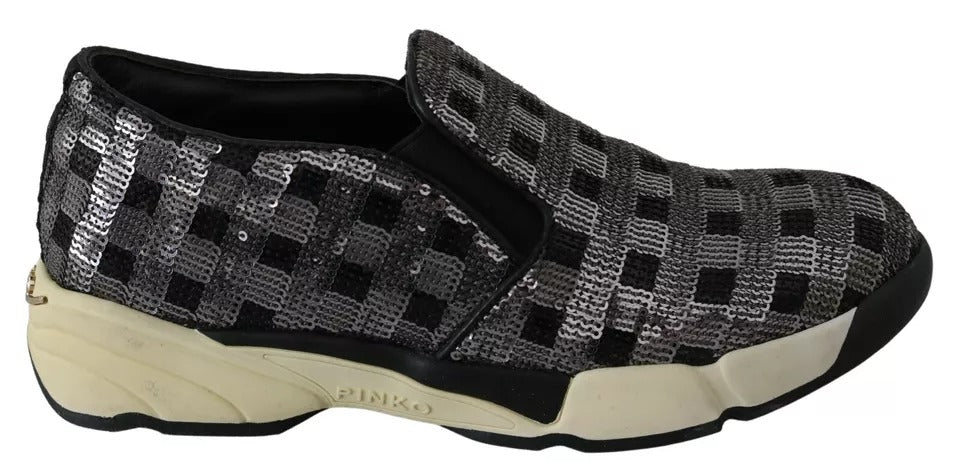 PINKO Silver Black Slip-on Sequence Design Sneakers Shoes | Regal Royce