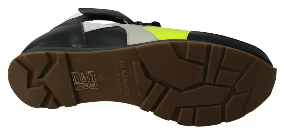 Jil Sander Fog Gray Neon Green Black Lace-Up Strap Shoes | Regal Royce