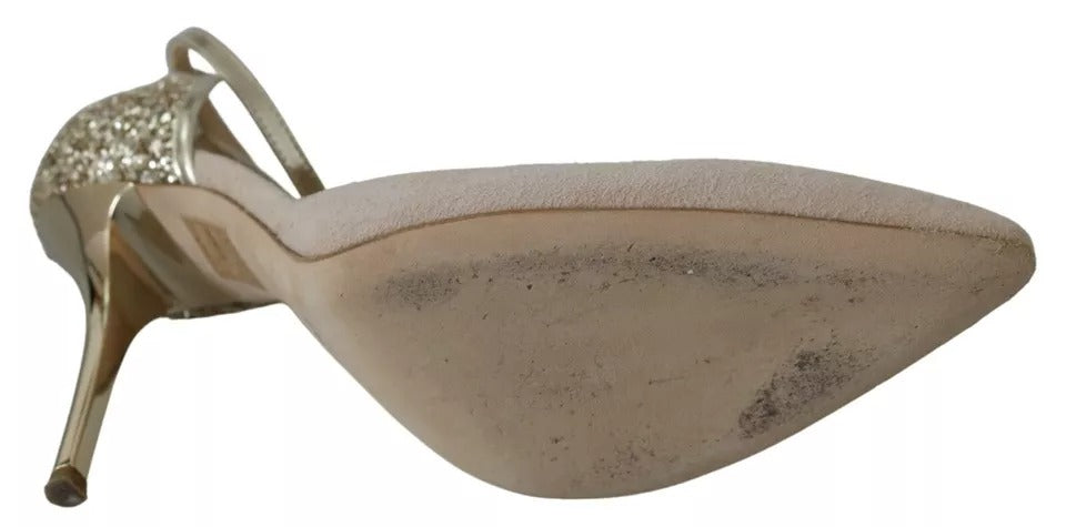 Elisabetta Franchi Beige Linen Ankle Strap High Heels Shoes | Regal Royce